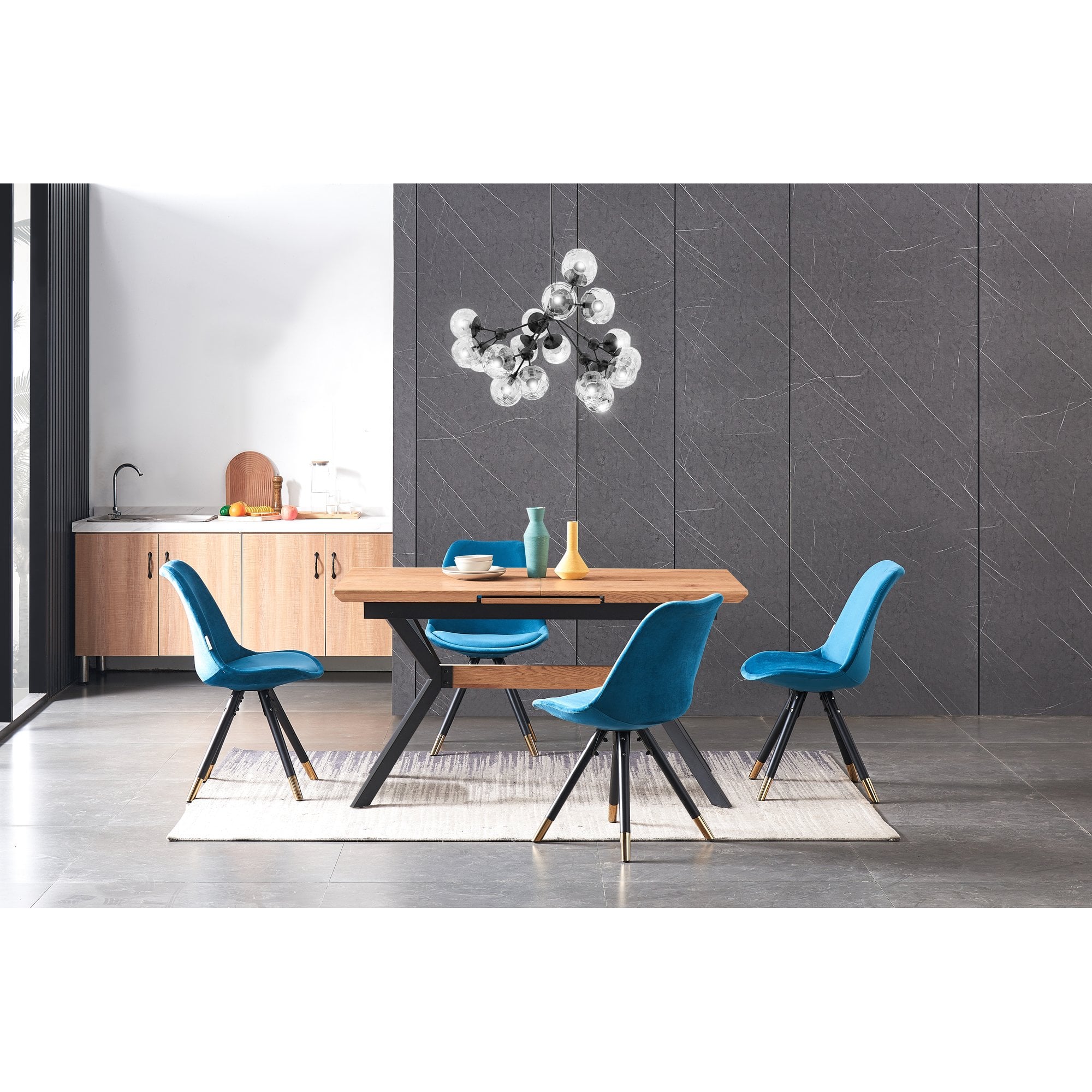 Sofia Velvet Dining Chair with Metal Legs - Retro Scandinavian Style