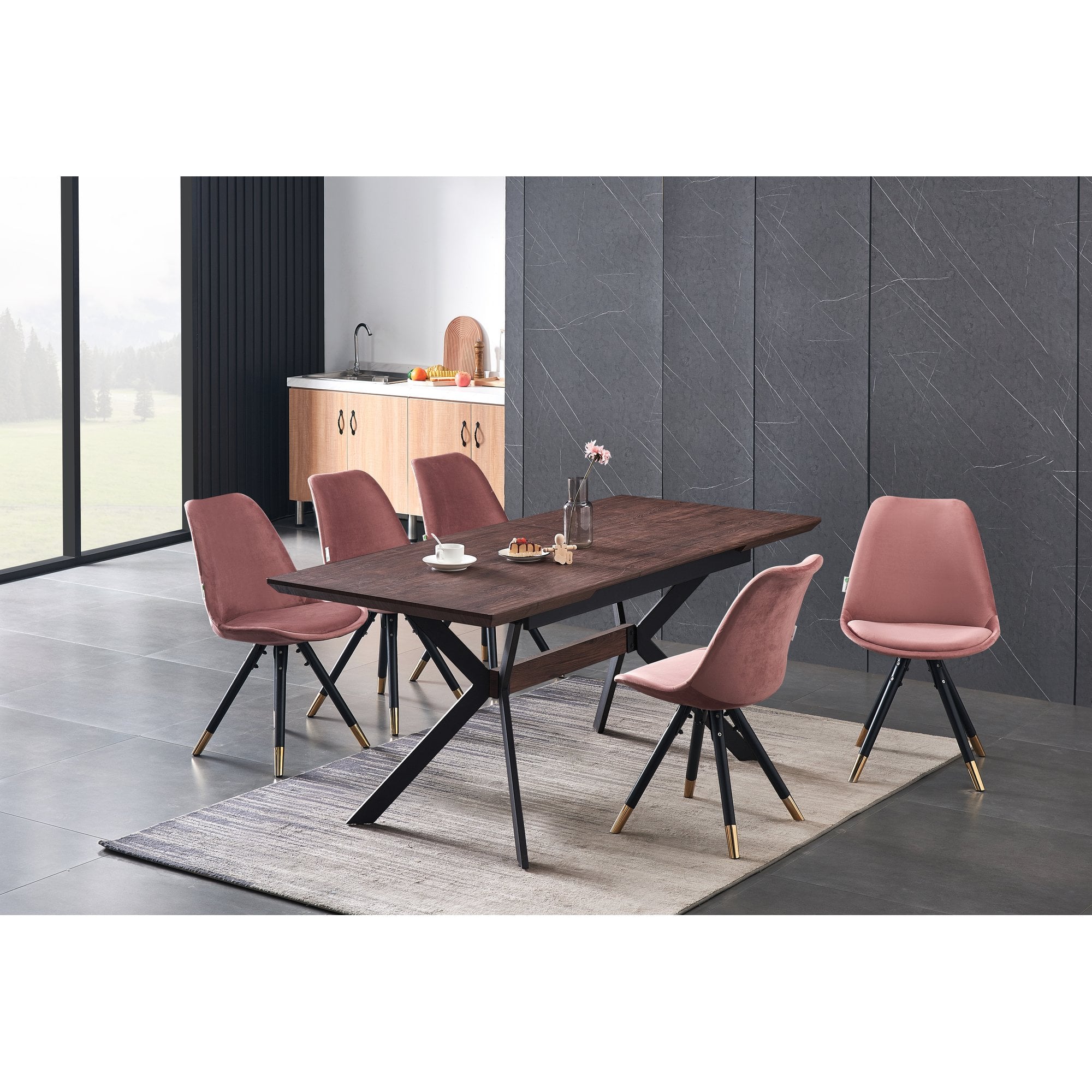 Sofia Velvet Dining Chair with Metal Legs - Retro Scandinavian Style