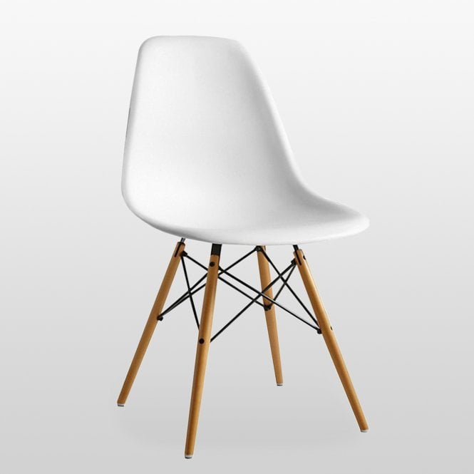 Eiffel Halo Round Dining Table Set with 4 Chairs - MDF Top, Plastic Chairs with Wooden Legs