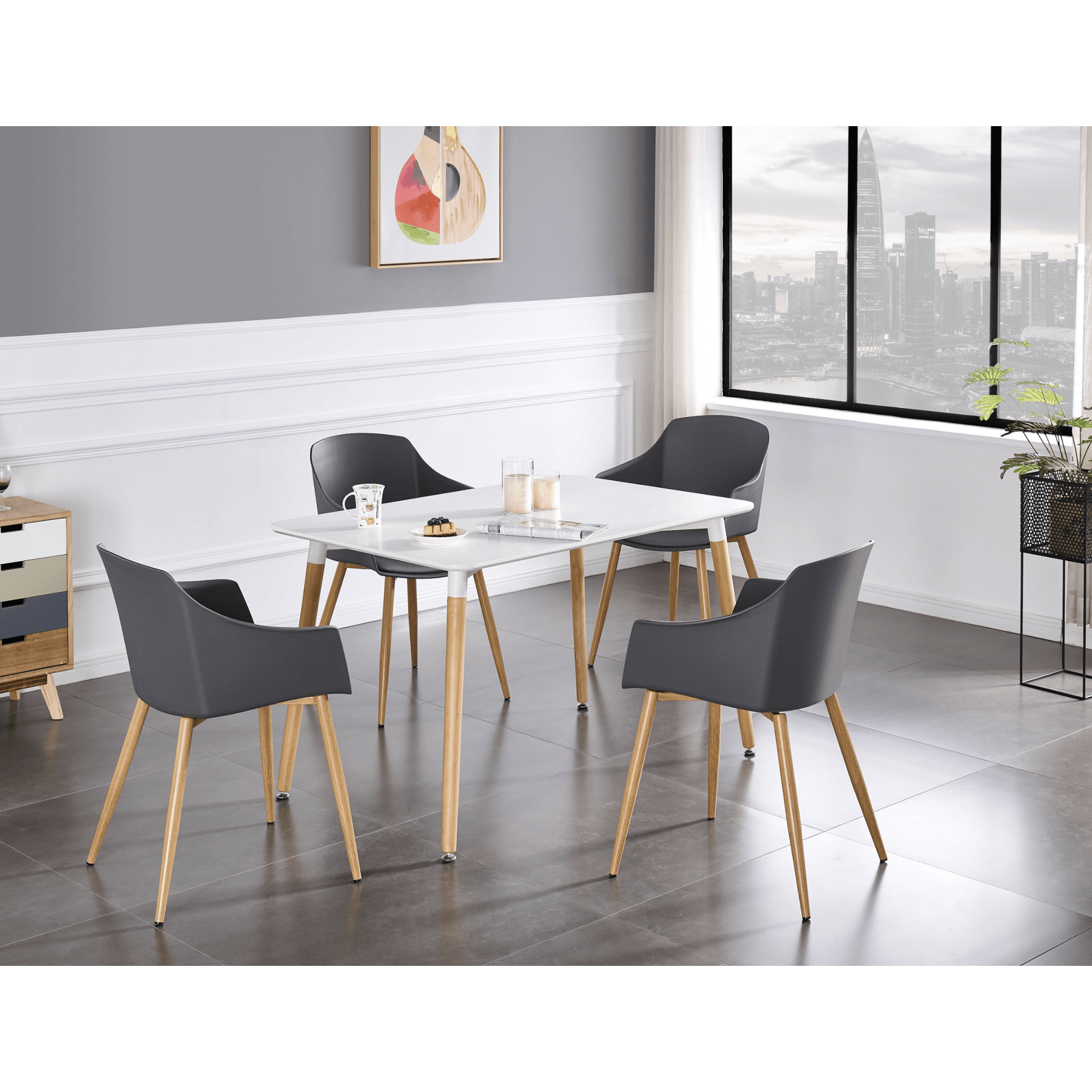 Eden Halo Dining Set - a White Dining Table and Set of 4 Dining Chairs