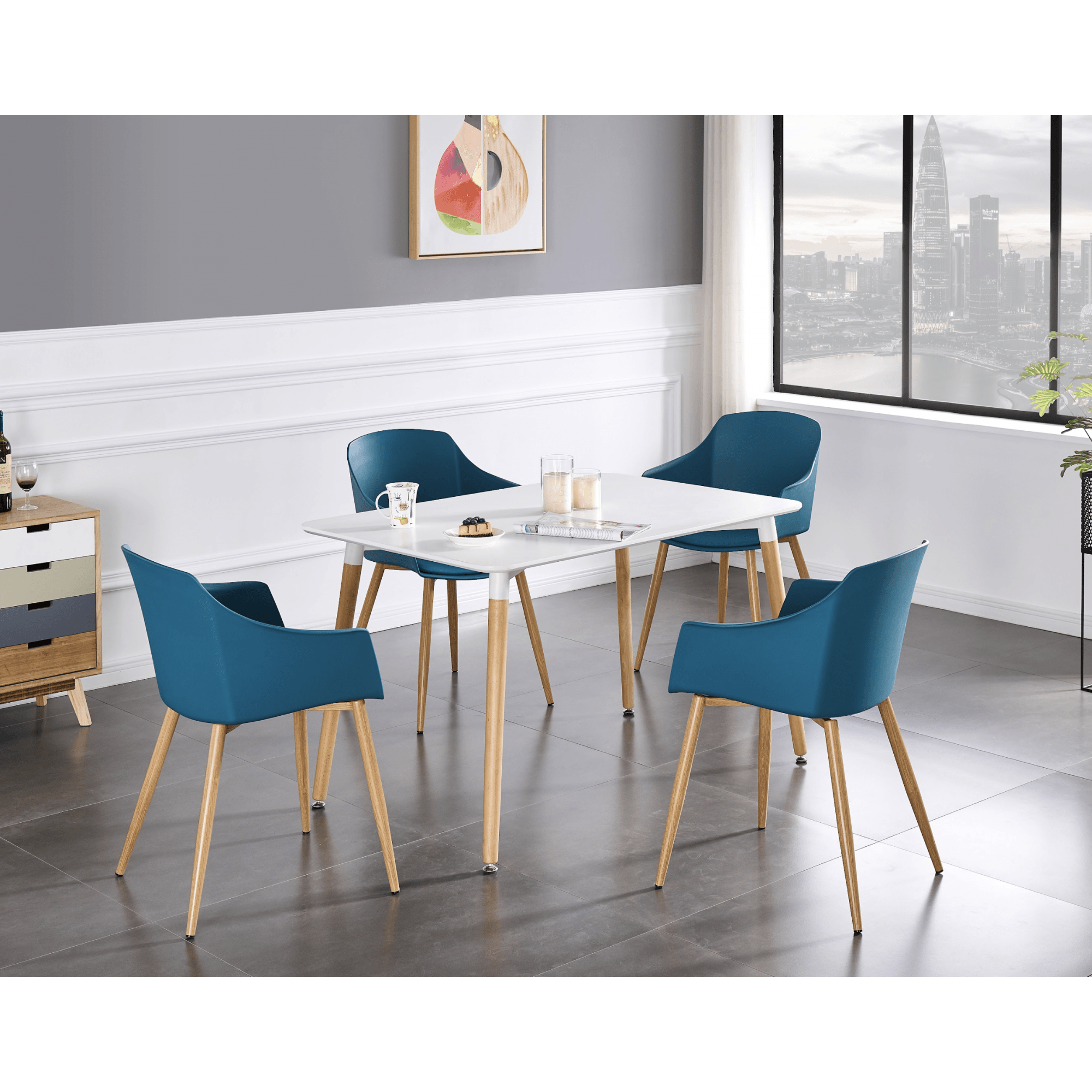 Eden Halo Dining Set - a White Dining Table and Set of 4 Dining Chairs