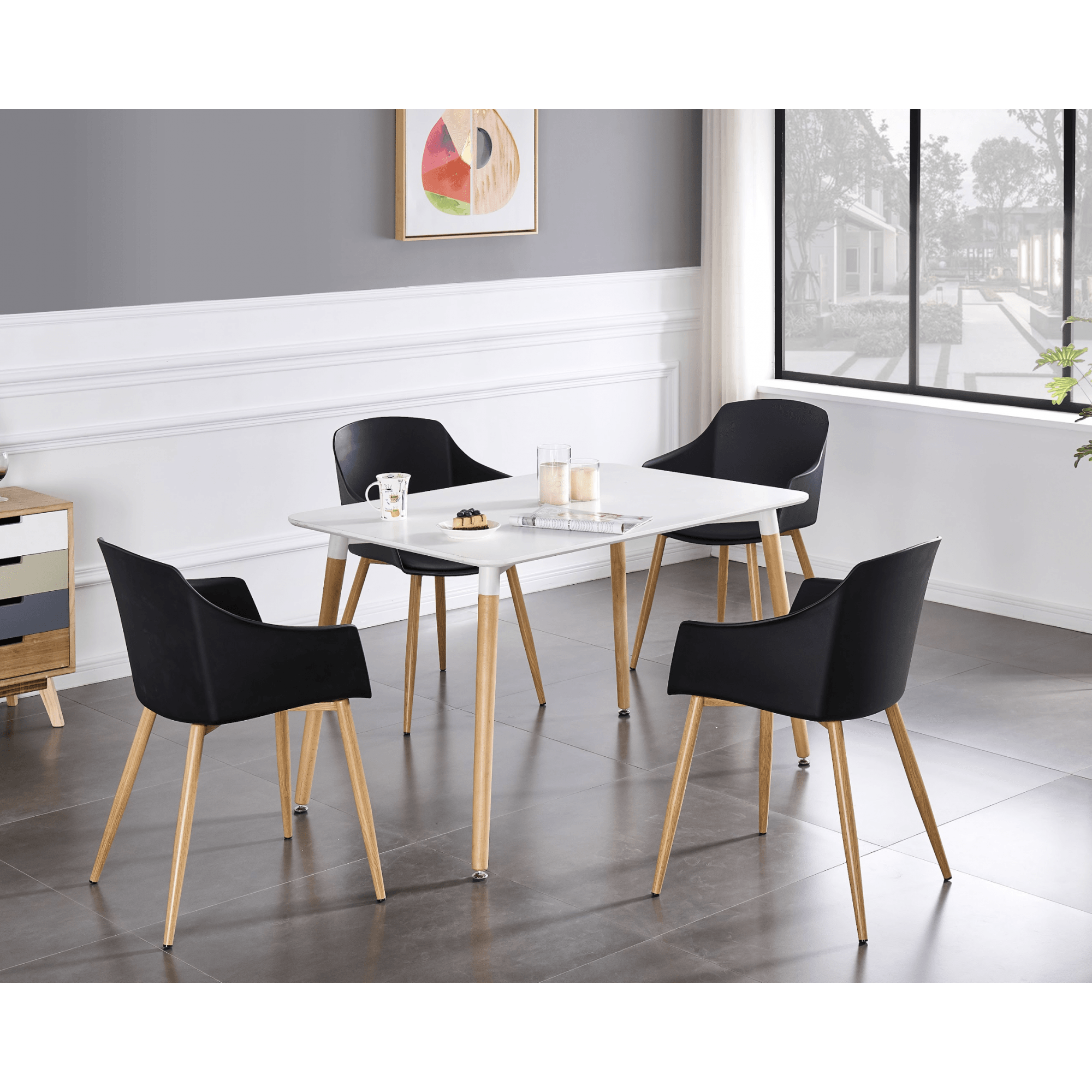 Eden Halo Dining Set - a White Dining Table and Set of 4 Dining Chairs