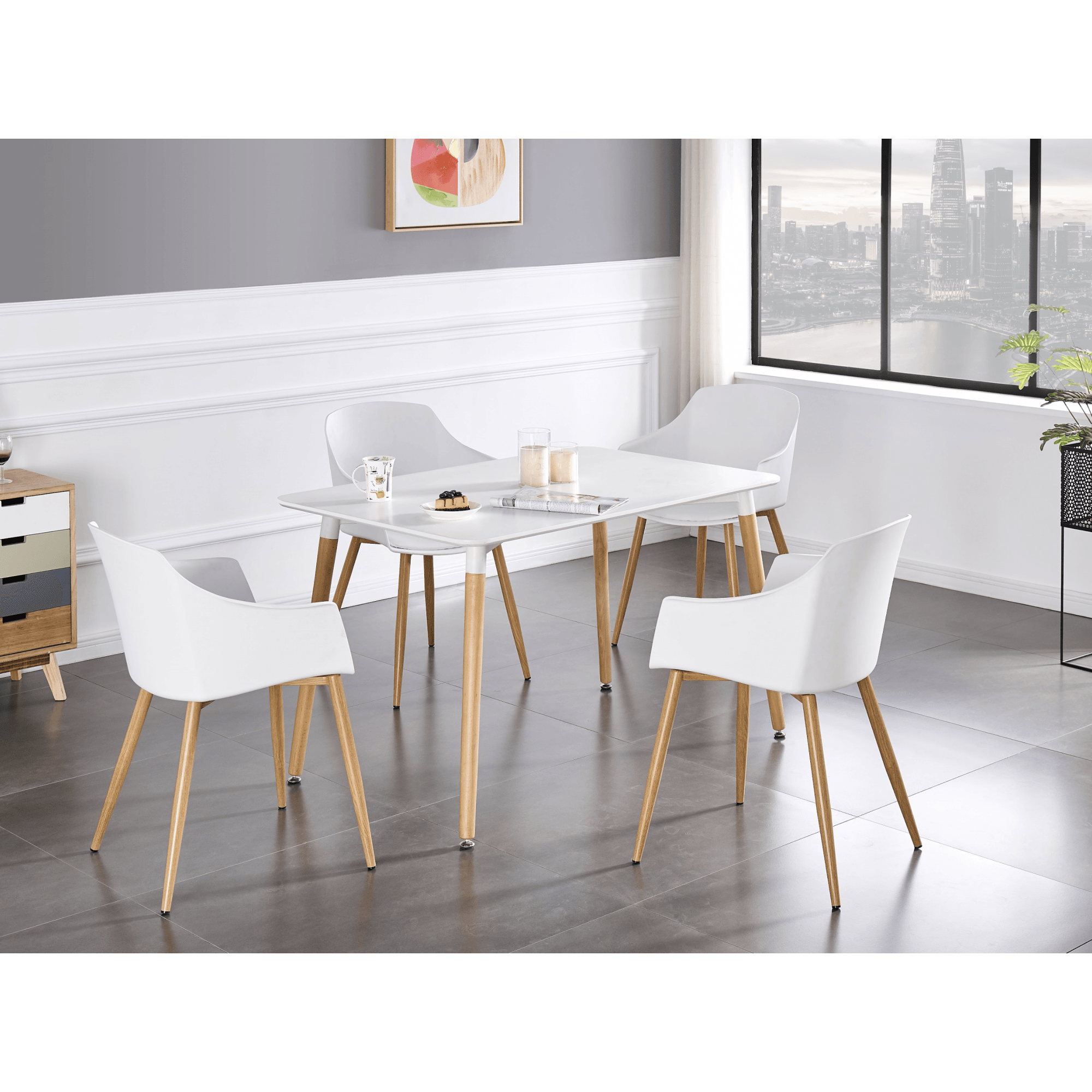 Eden Halo Dining Set - a White Dining Table and Set of 4 Dining Chairs