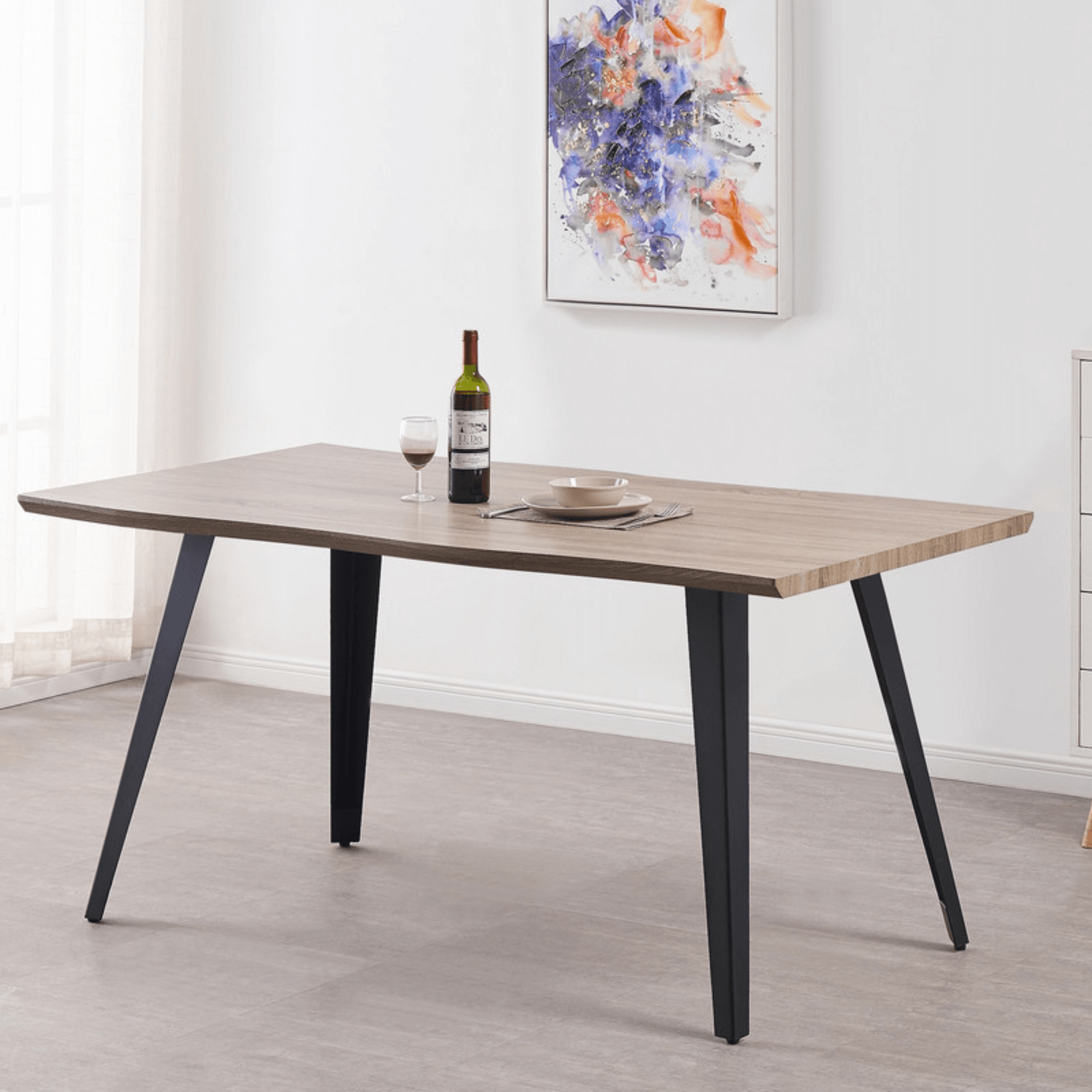 Milano Duke LUX Dining Set | a Light Walunt Dining Table & 6 Velvet Dining Chairs with Silver End Caps