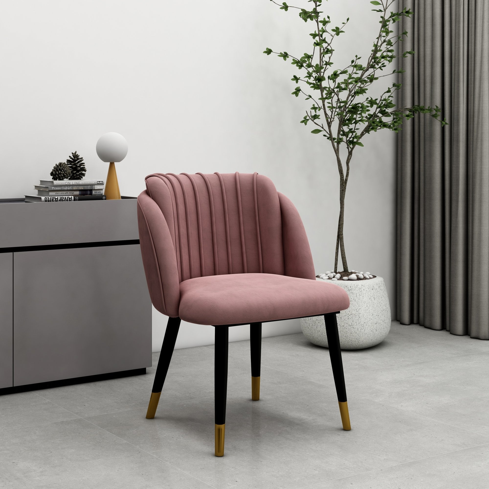 Milano Duke LUX Dining Set | a Light Walunt Dining Table & 6 Velvet Dining Chairs with Gold End Caps