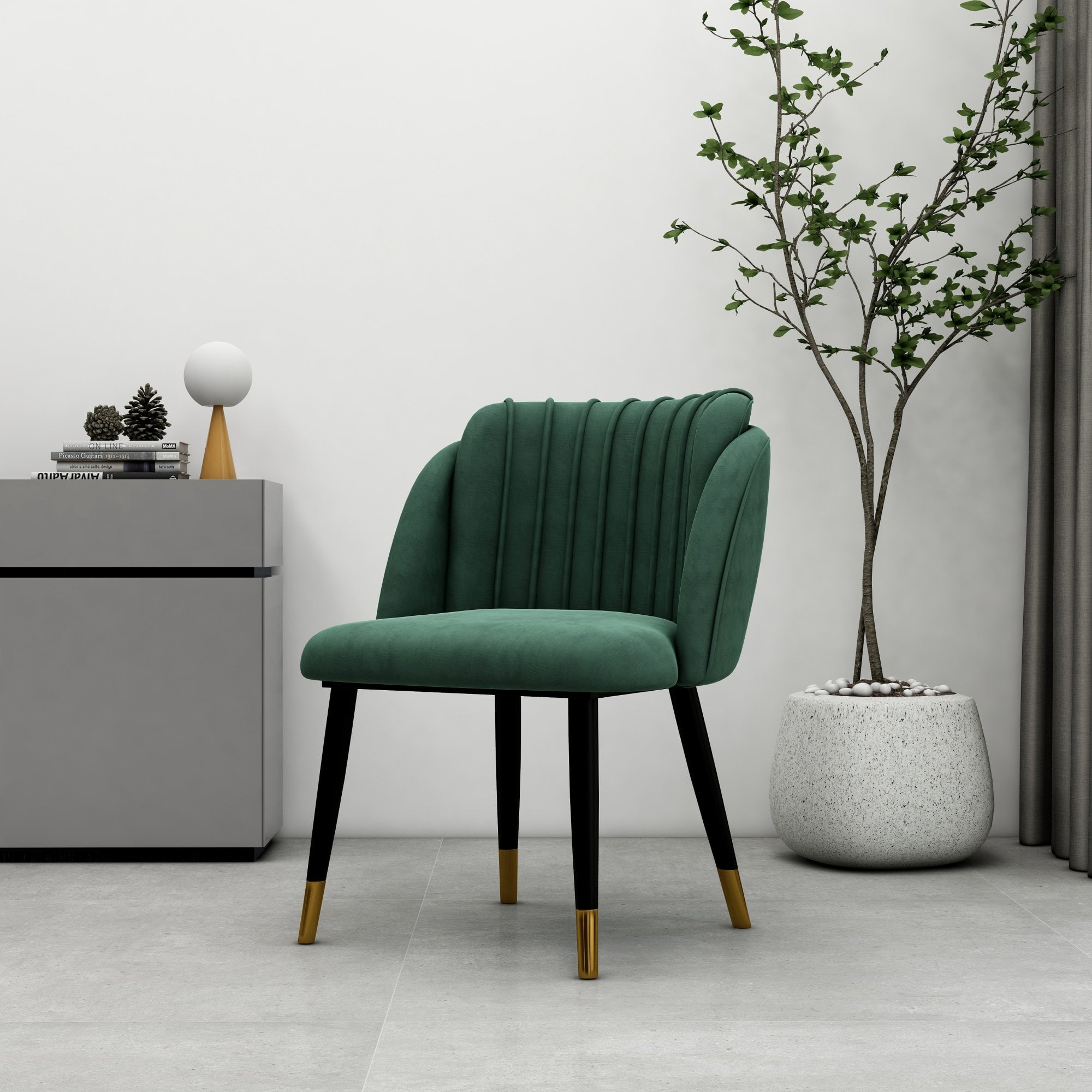 Milano Duke LUX Dining Set | a Light Walunt Dining Table & 6 Velvet Dining Chairs with Gold End Caps
