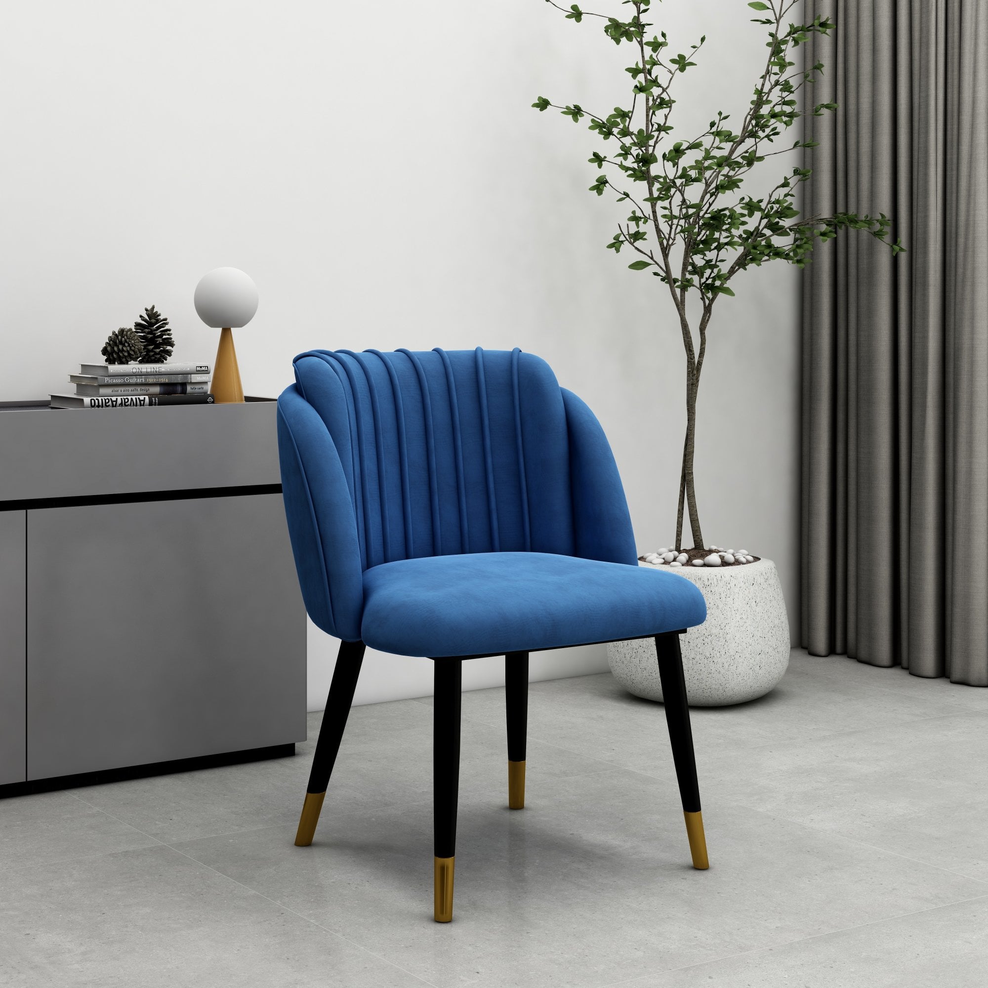 Milano Duke LUX Dining Set | a Light Walunt Dining Table & 6 Velvet Dining Chairs with Gold End Caps