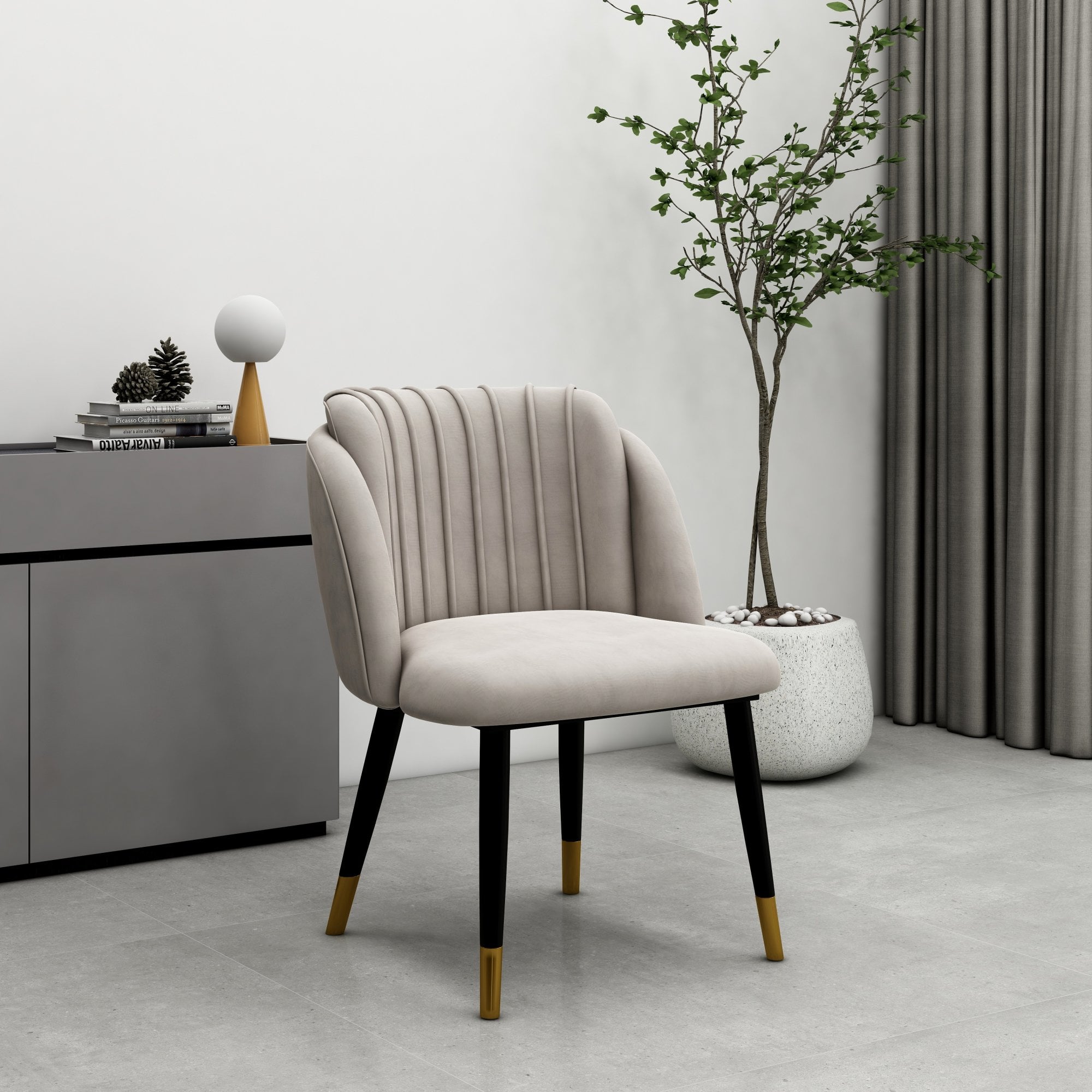Milano Duke LUX Dining Set | a Light Walunt Dining Table & 6 Velvet Dining Chairs with Gold End Caps