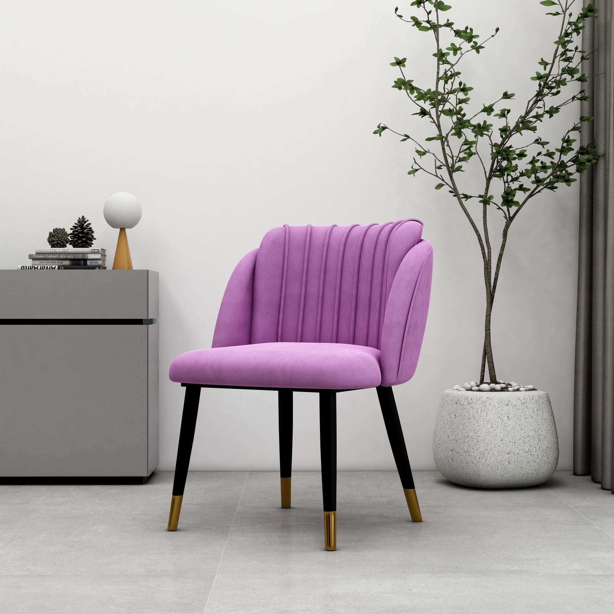 Milano Duke LUX Dining Set | a Light Walunt Dining Table & 6 Velvet Dining Chairs with Gold End Caps
