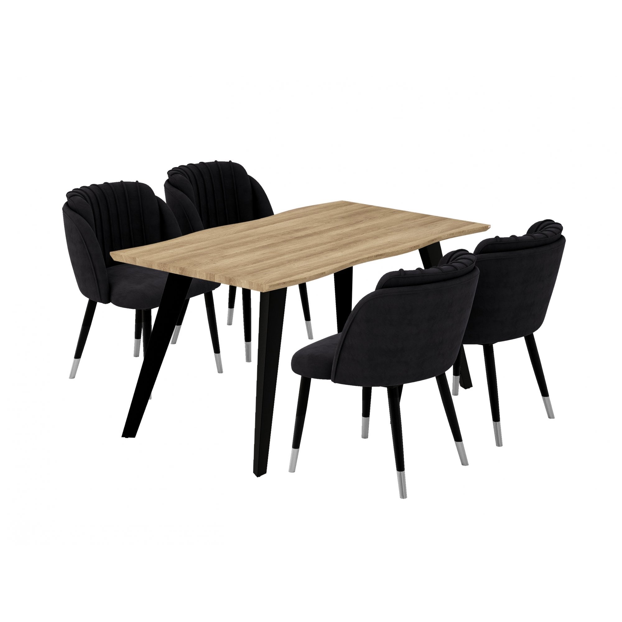 Milano Rocco Duke LUX Dining Set | a Oak Dining Table & 4 Velvet Dining Chairs with Silver End Caps