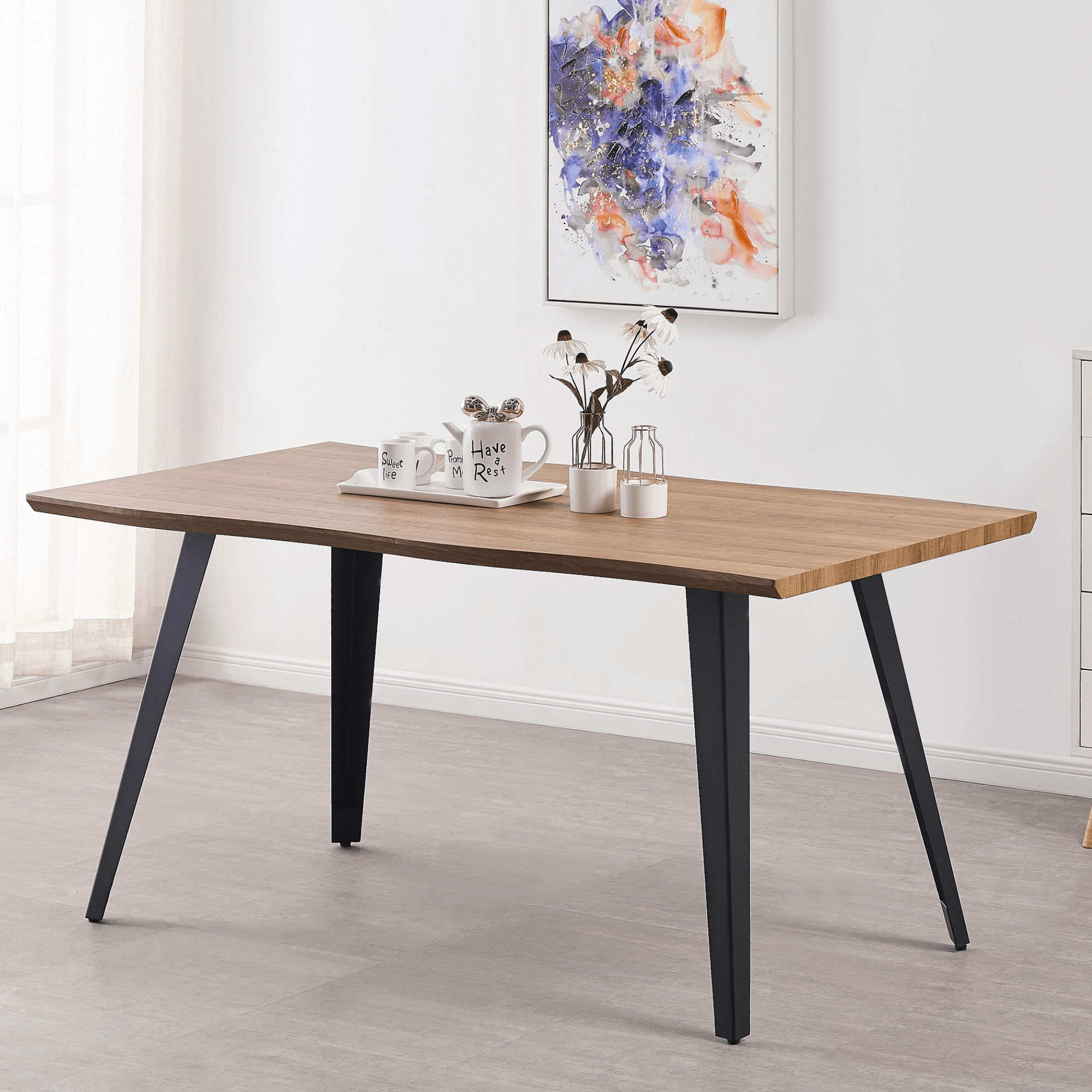 Milano Rocco Duke LUX Dining Set | a Oak Dining Table & 4 Velvet Dining Chairs with Silver End Caps