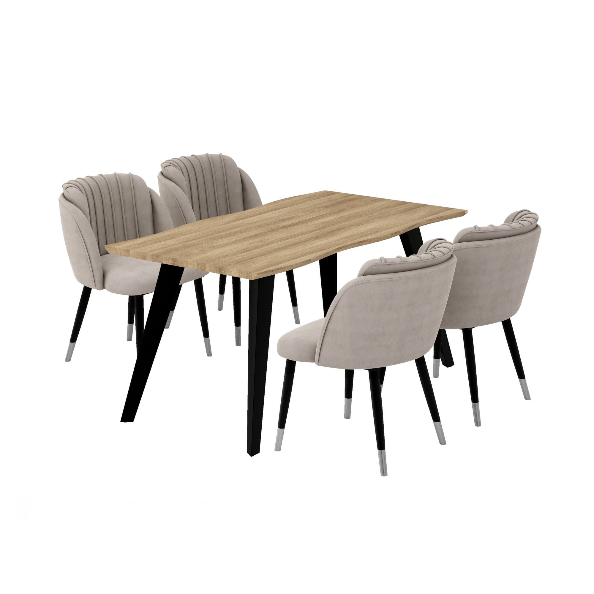 Milano Rocco Duke LUX Dining Set | a Oak Dining Table & 4 Velvet Dining Chairs with Silver End Caps