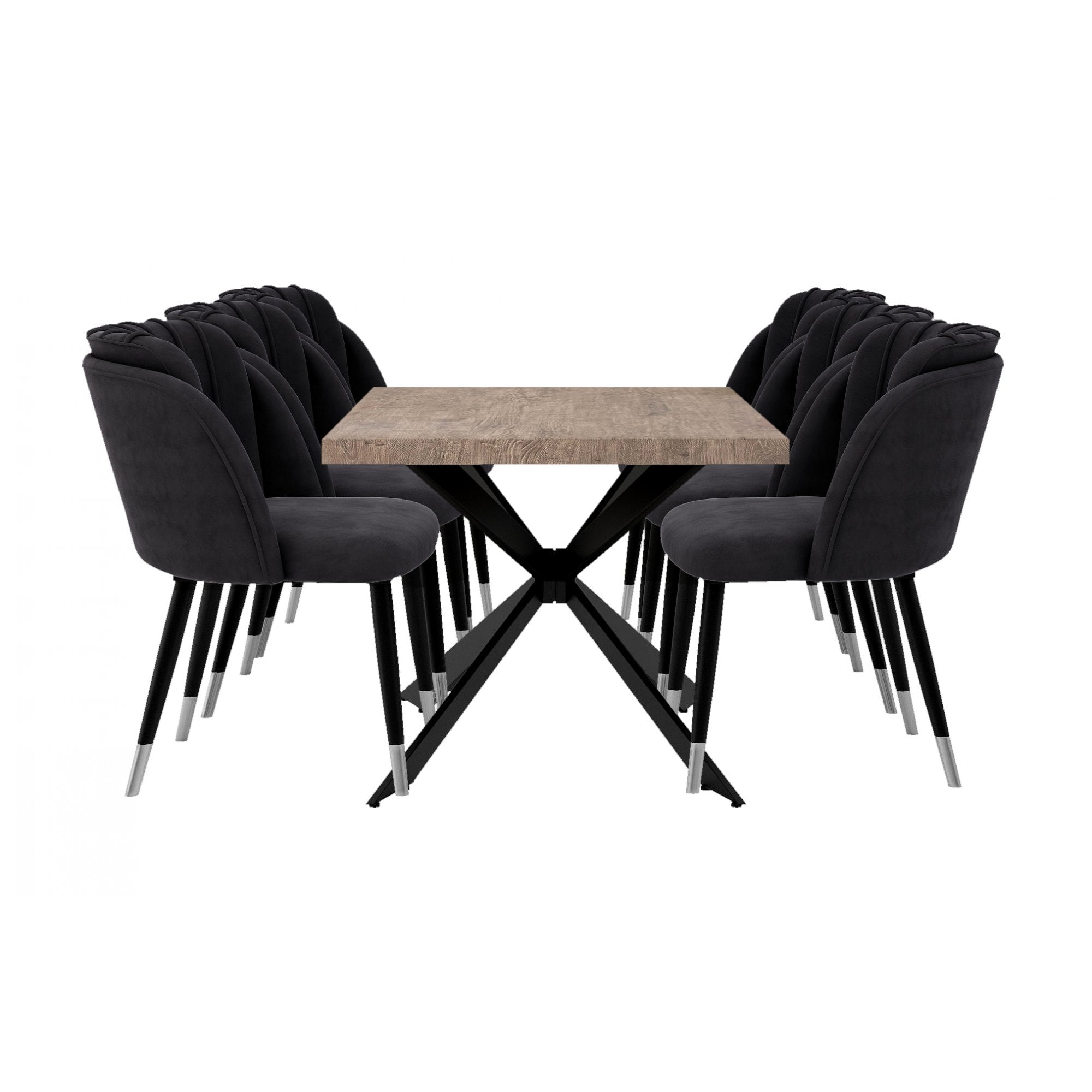 Milano Duke LUX Dining Set | a Walnut Dining Table & 6 Velvet Dining Chairs with Silver End Caps