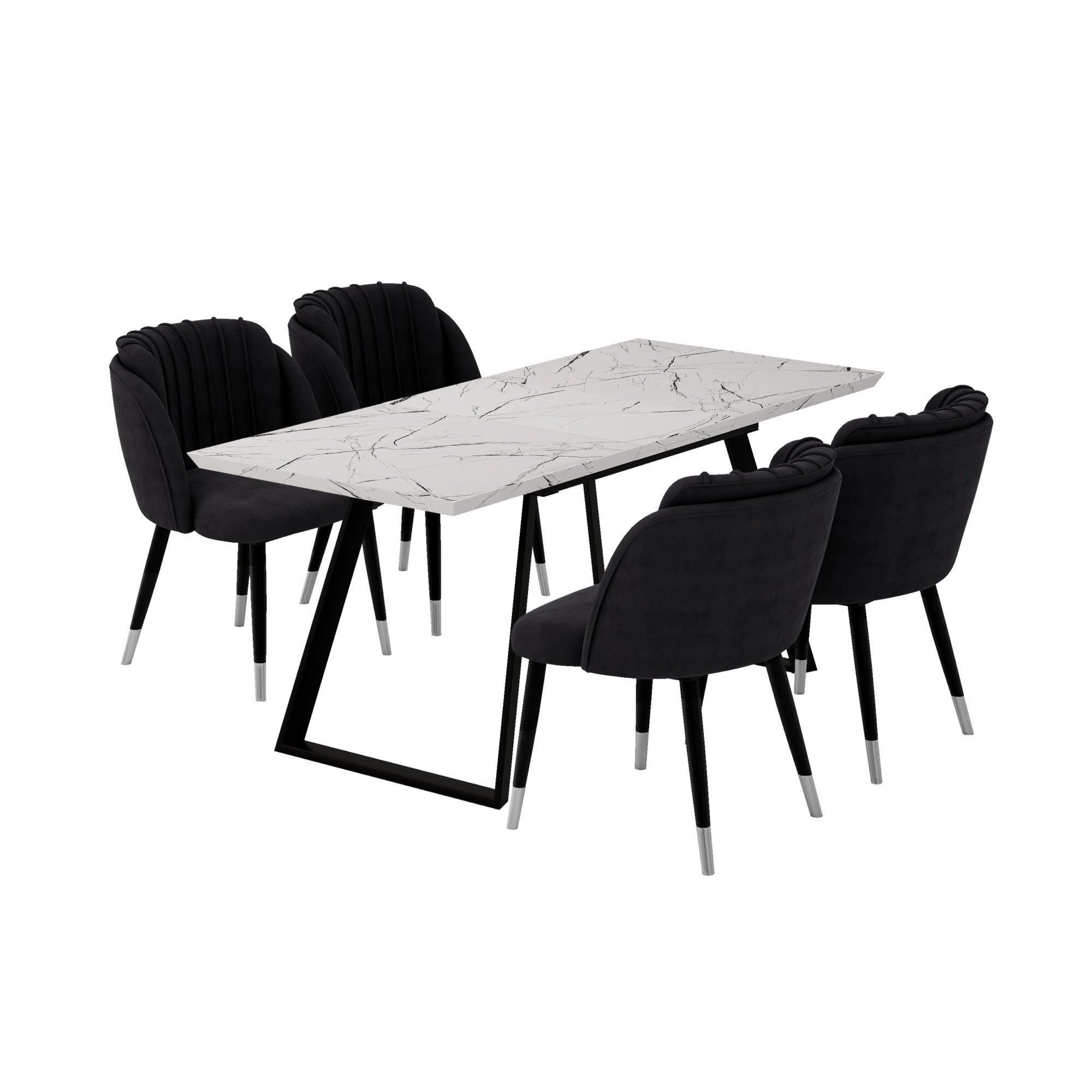 Milano Toga Extendable Dining Set | a White Extendable Dining Table & 4 Dining Chairs with Silver End Caps