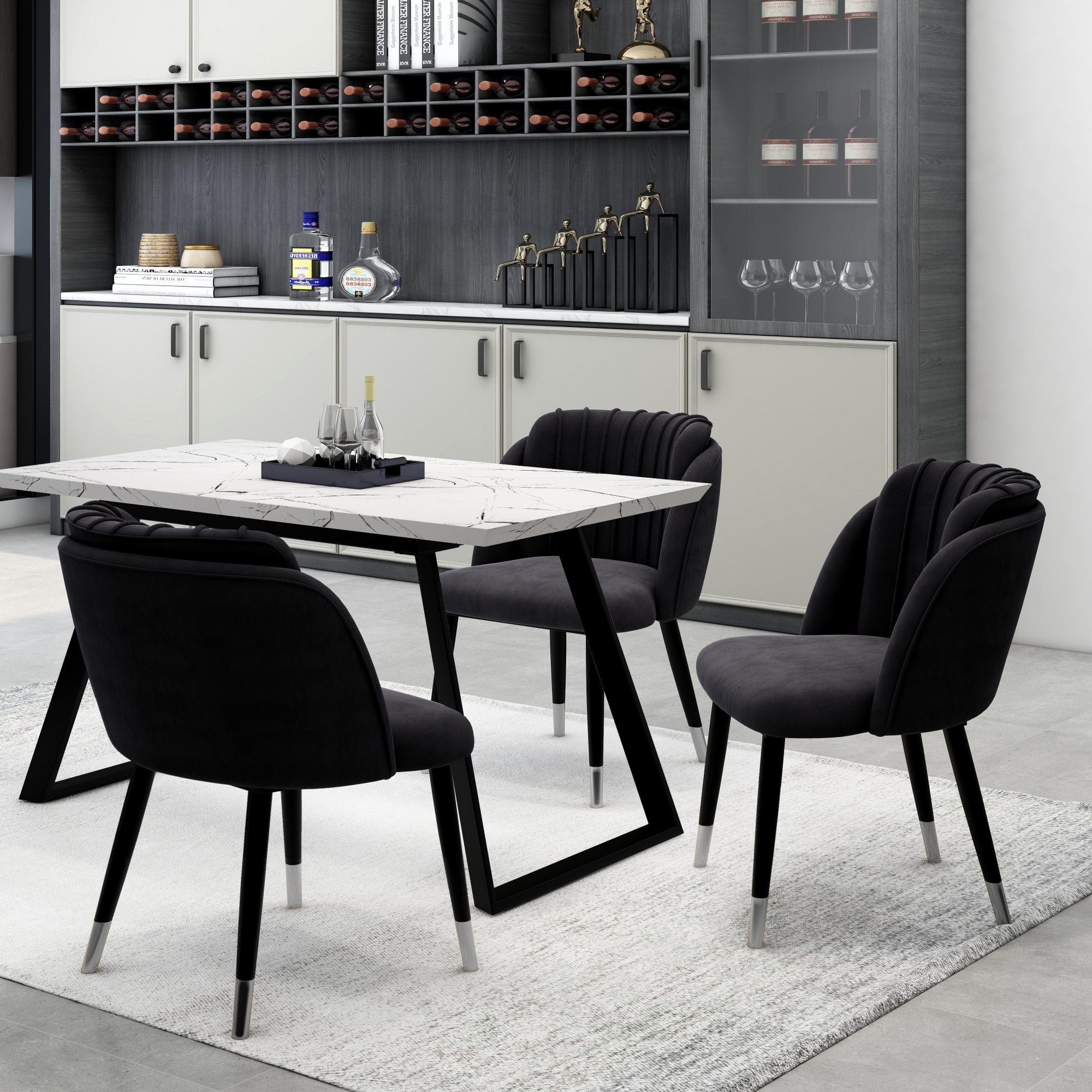 Milano Toga Extendable Dining Set | a White Extendable Dining Table & 4 Dining Chairs with Silver End Caps