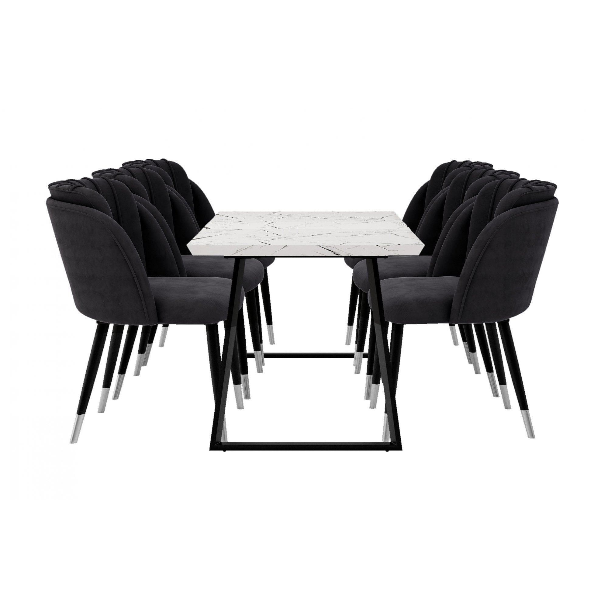 Milano Toga Extendable Dining Set | a White Extendable Dining Table & 6 Dining Chairs with Silver End Caps