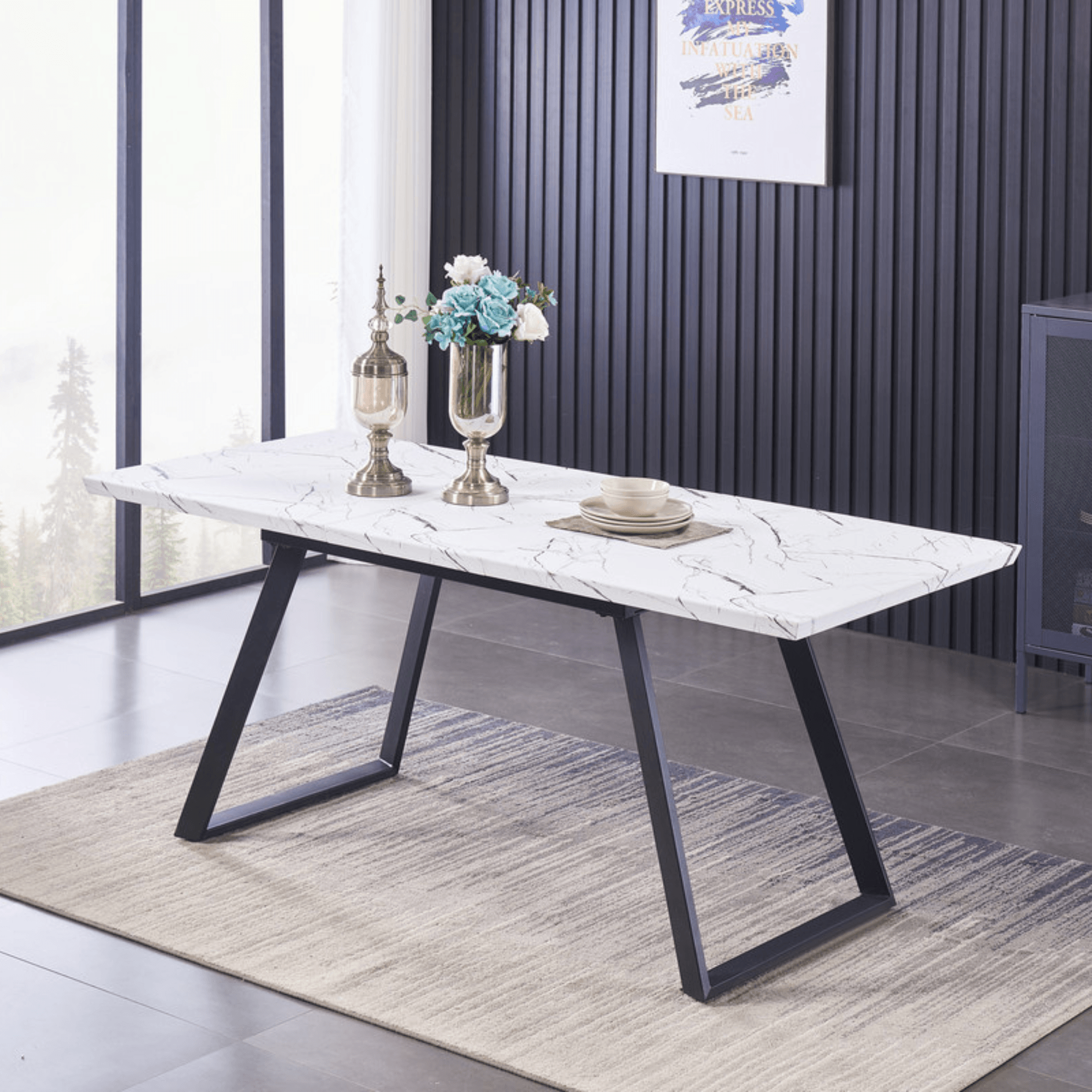 Milano Toga Extendable Dining Set | a White Extendable Dining Table & 6 Dining Chairs with Silver End Caps