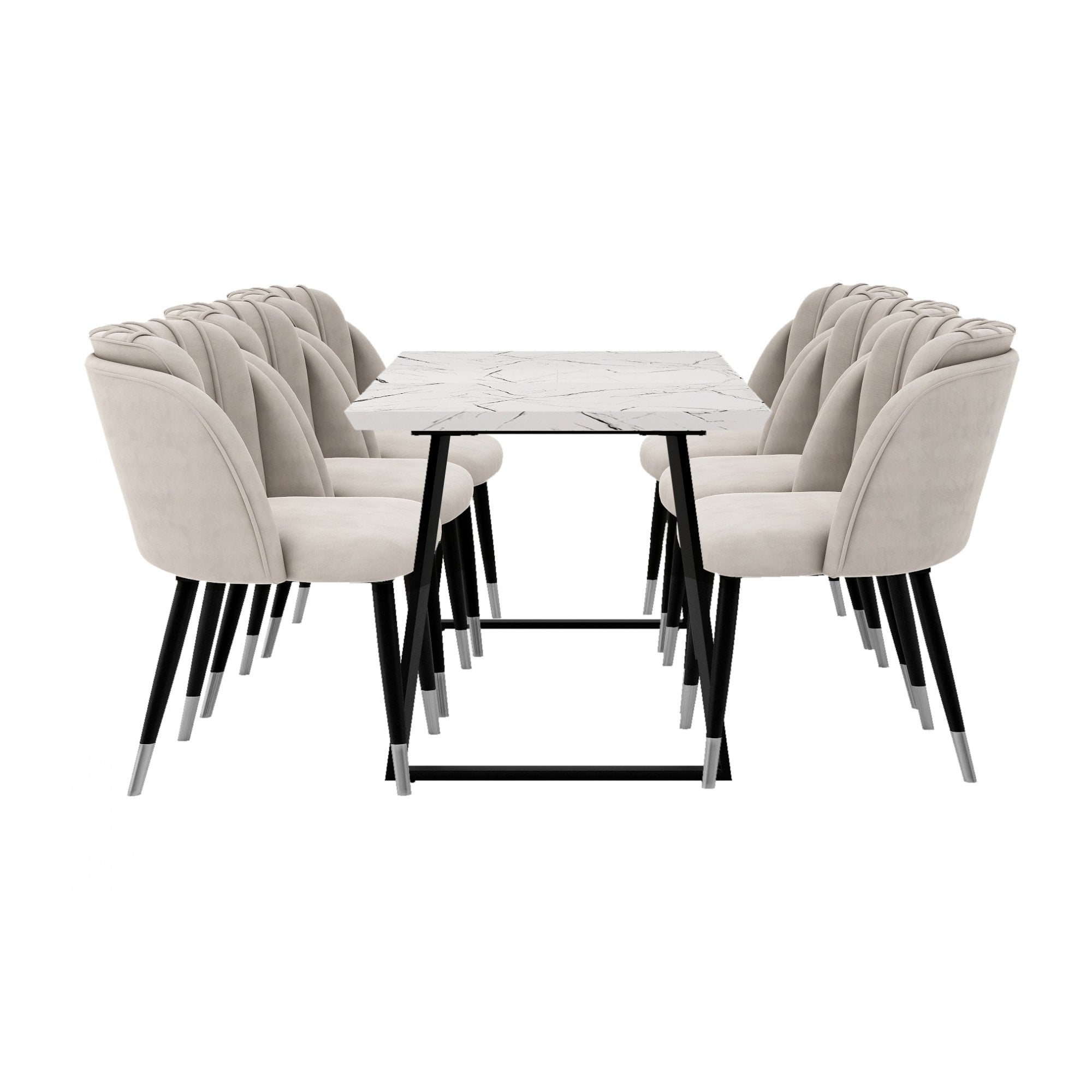 Milano Toga Extendable Dining Set | a White Extendable Dining Table & 6 Dining Chairs with Silver End Caps