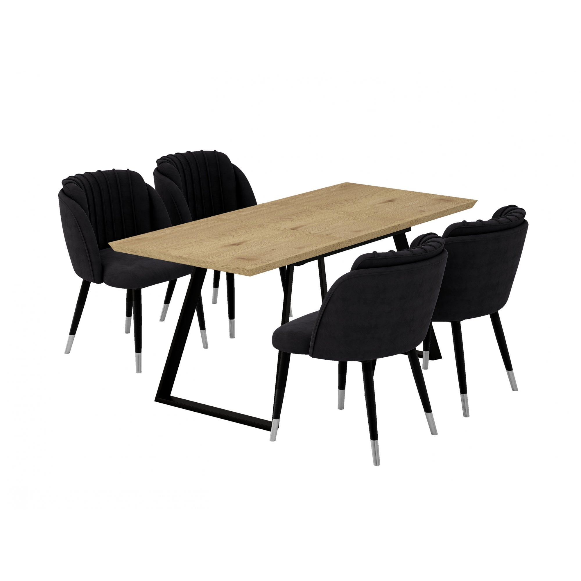Milano Toga Extendable Dining Set | a Brown Extendable Dining Table & 4 Dining Chairs with Silver End Caps