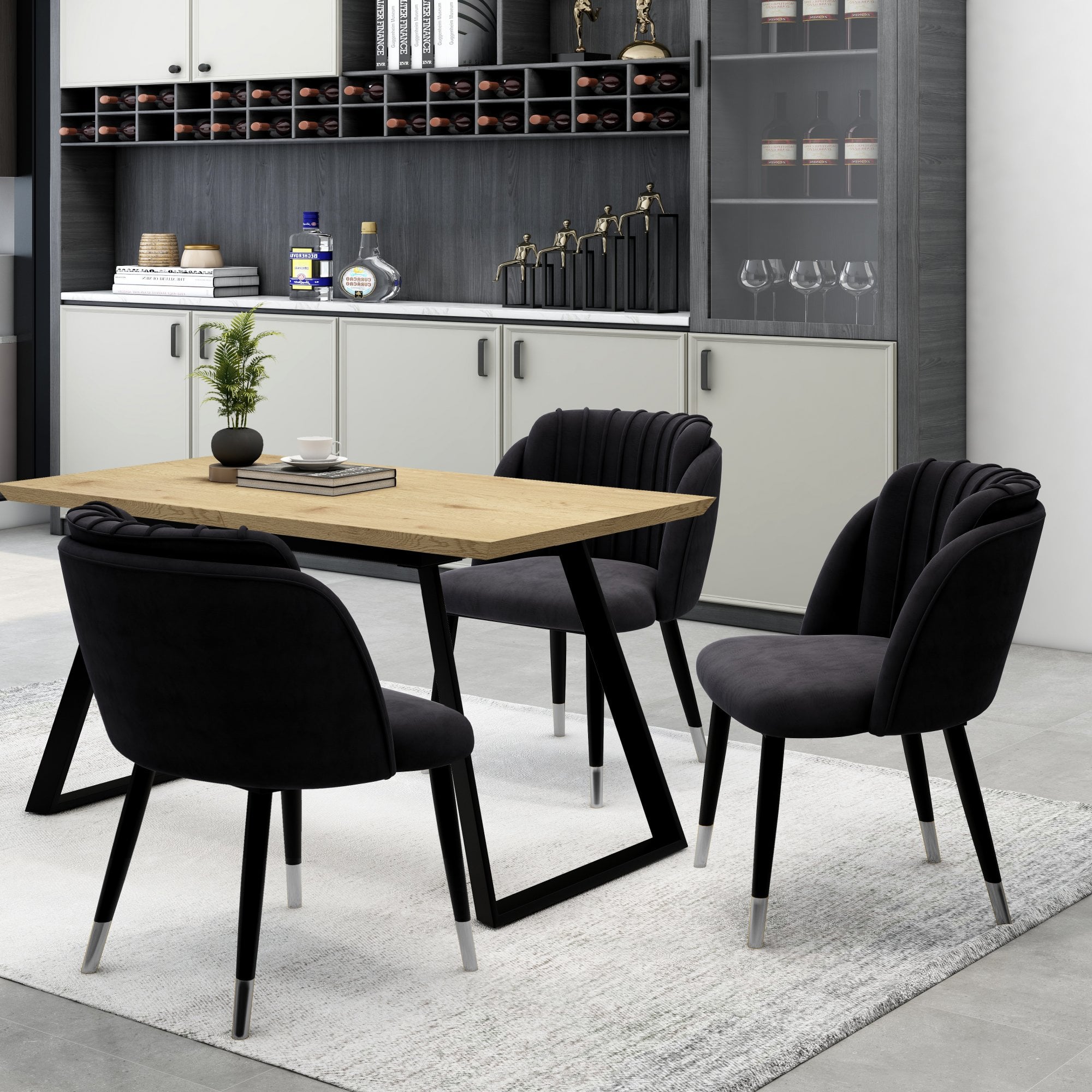 Milano Toga Extendable Dining Set | a Brown Extendable Dining Table & 4 Dining Chairs with Silver End Caps
