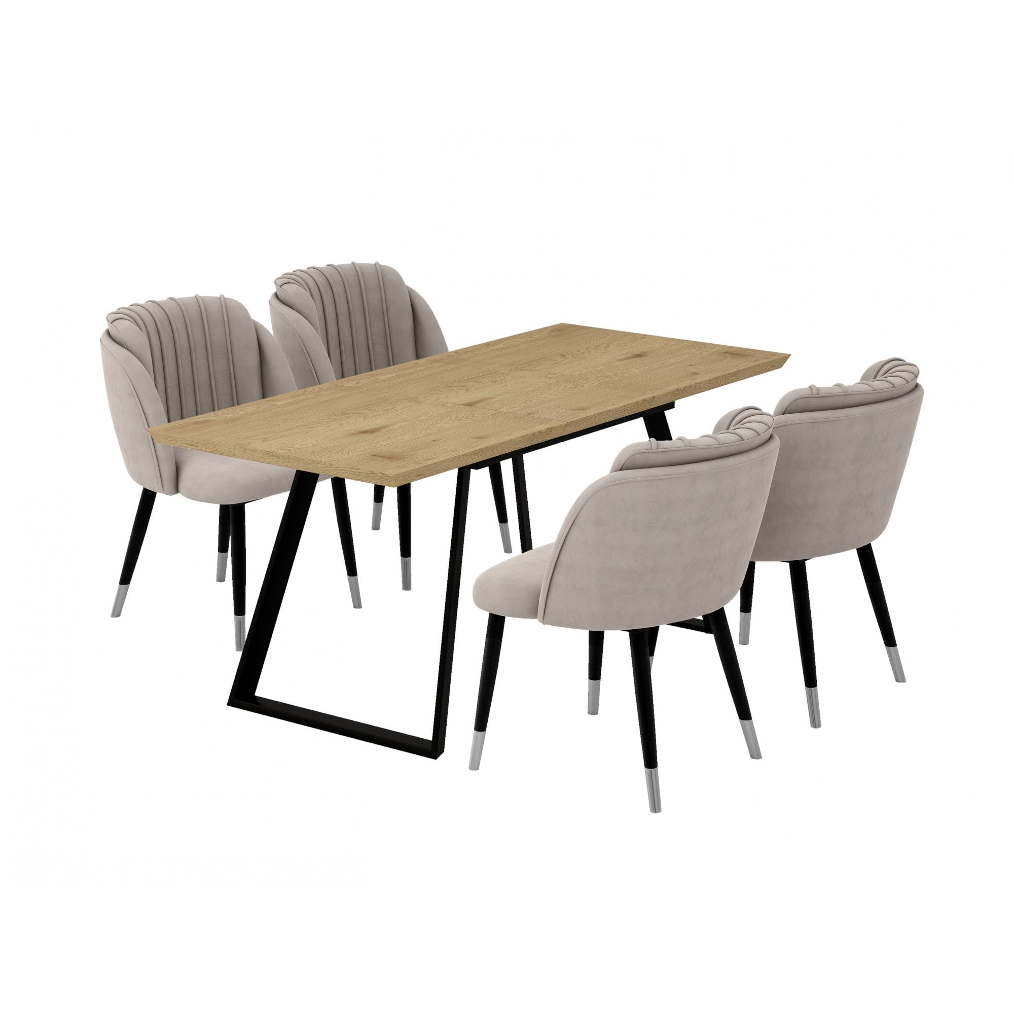 Milano Toga Extendable Dining Set | a Brown Extendable Dining Table & 4 Dining Chairs with Silver End Caps