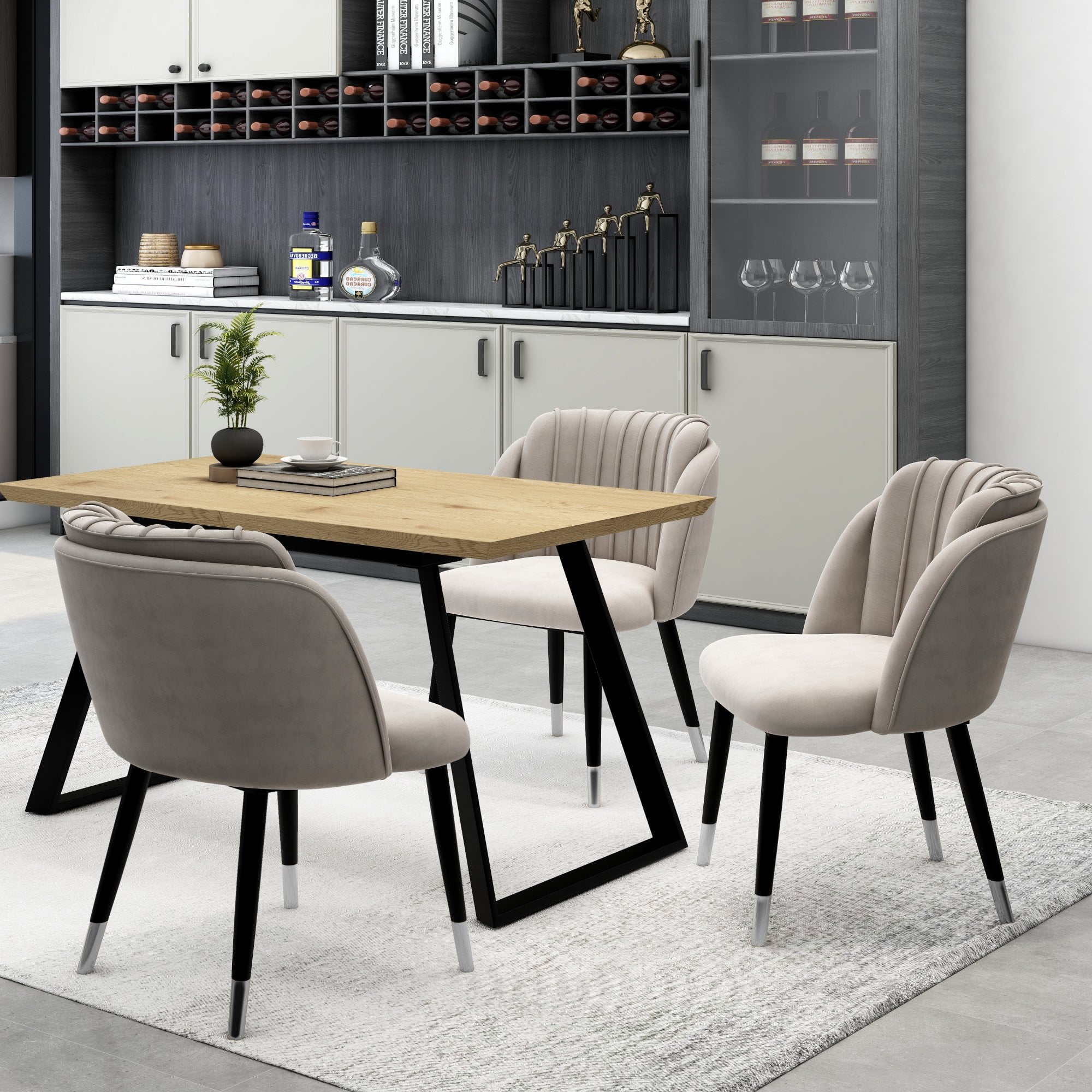 Milano Toga Extendable Dining Set | a Brown Extendable Dining Table & 4 Dining Chairs with Silver End Caps