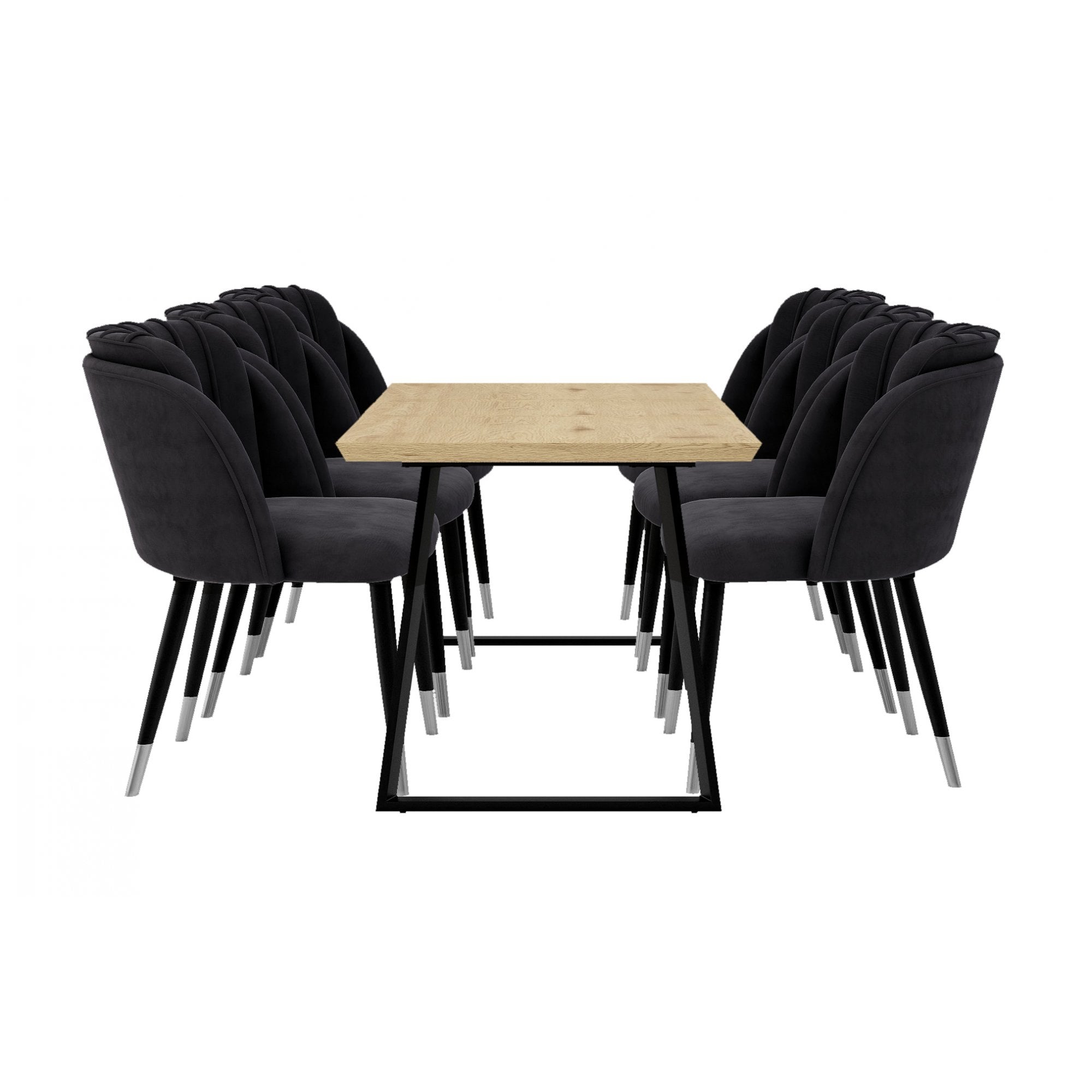 Milano Toga Extendable Dining Set | a Brown Extendable Dining Table & 6 Dining Chairs with Silver End Caps