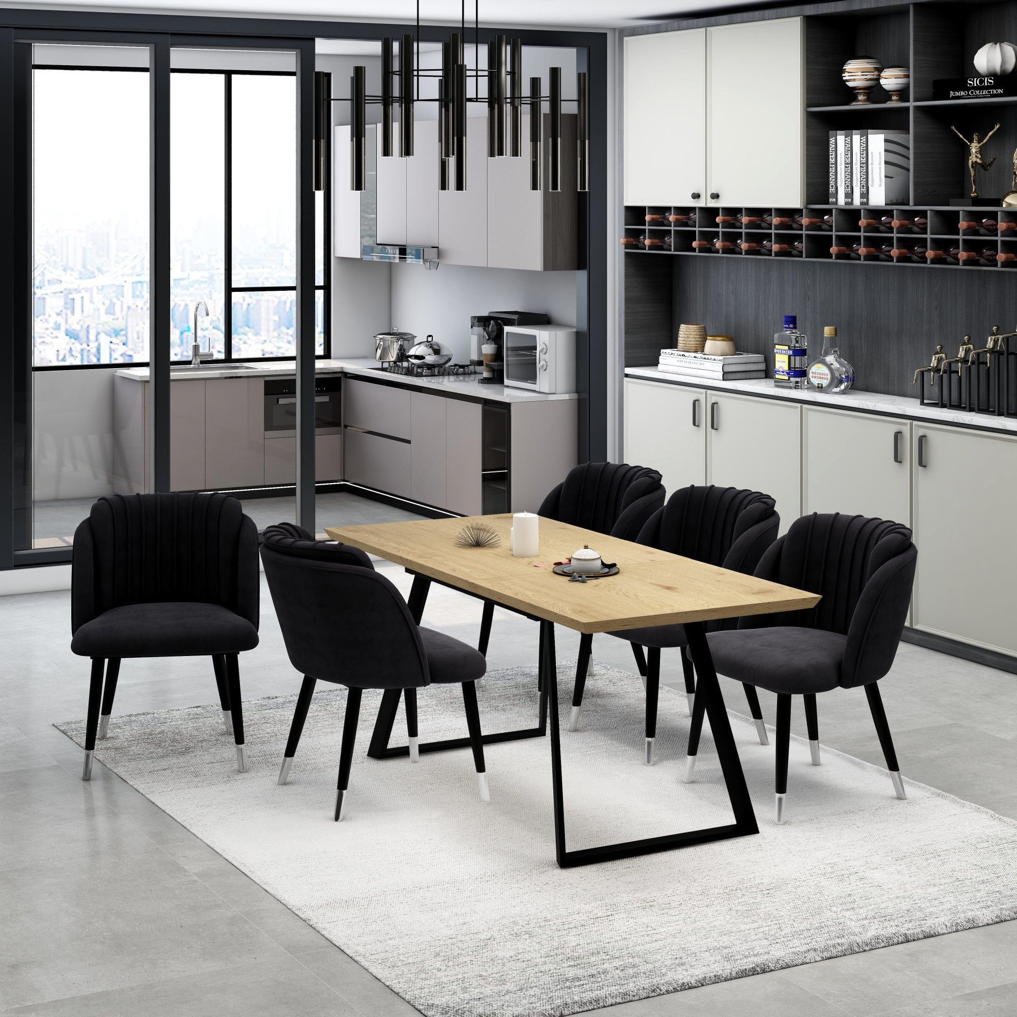 Milano Toga Extendable Dining Set | a Brown Extendable Dining Table & 6 Dining Chairs with Silver End Caps