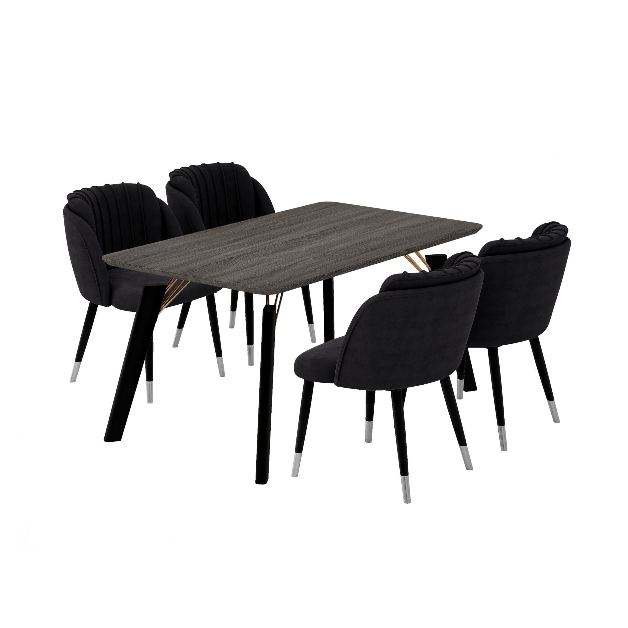 Milano Cosmo LUX Dining Set | a Black Dining Table & 4 Dining Chairs with Silver End Caps
