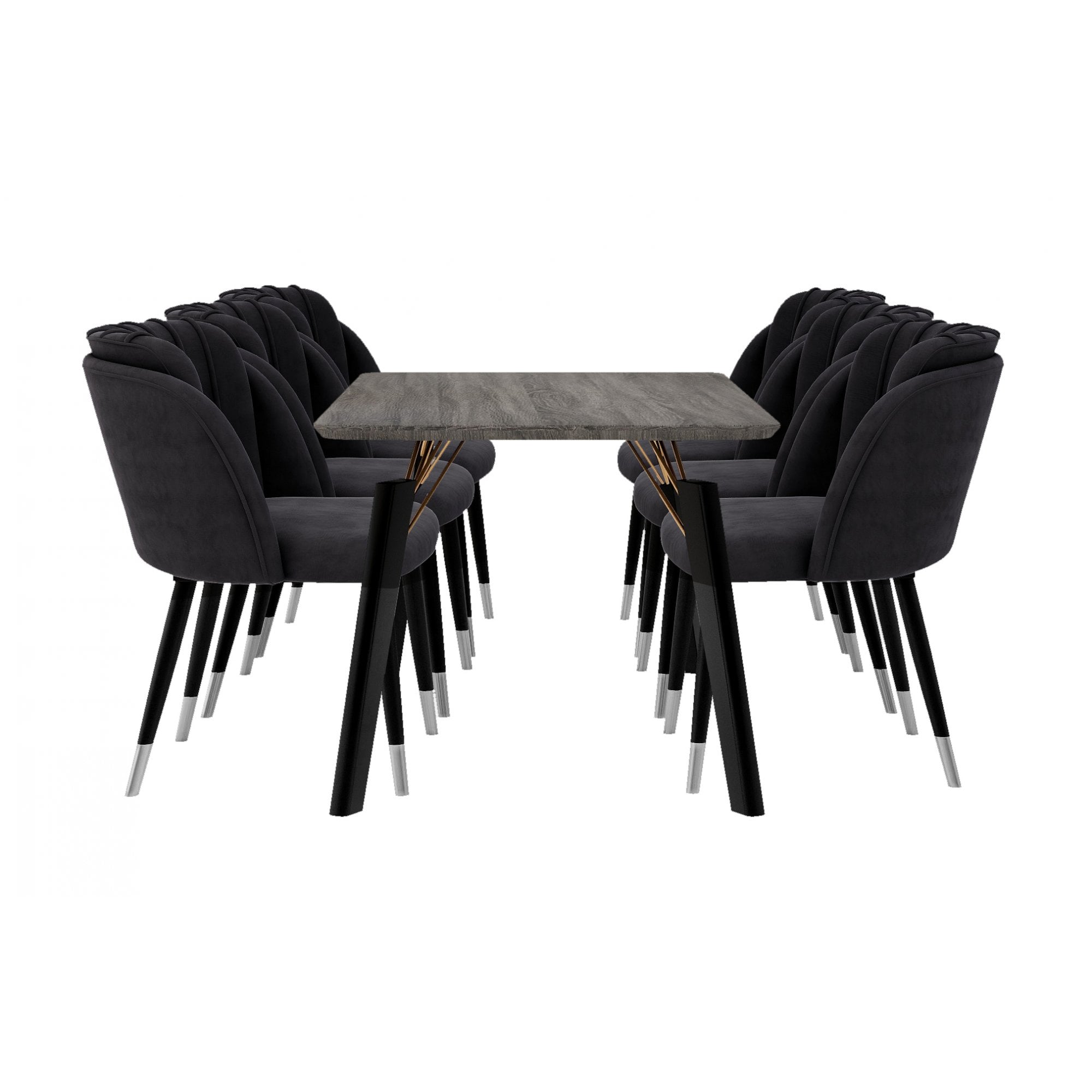 Milano Cosmo LUX Dining Set | a Black Dining Table & 6 Dining Chairs with Silver End Caps