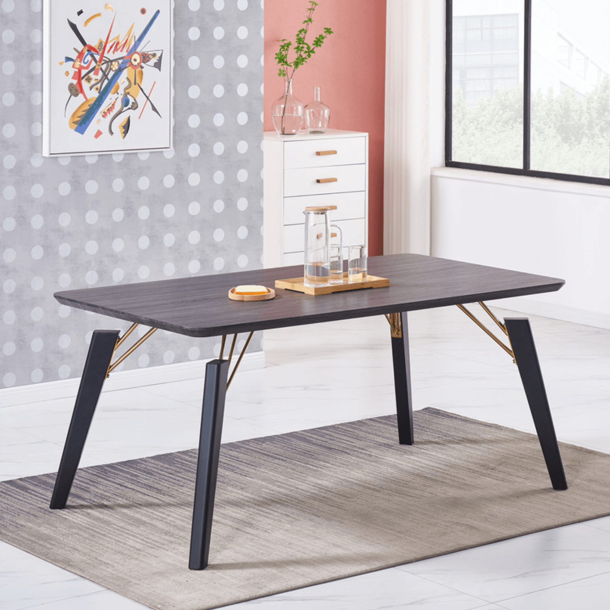Milano Cosmo LUX Dining Set | a Black Dining Table & 6 Dining Chairs with Silver End Caps