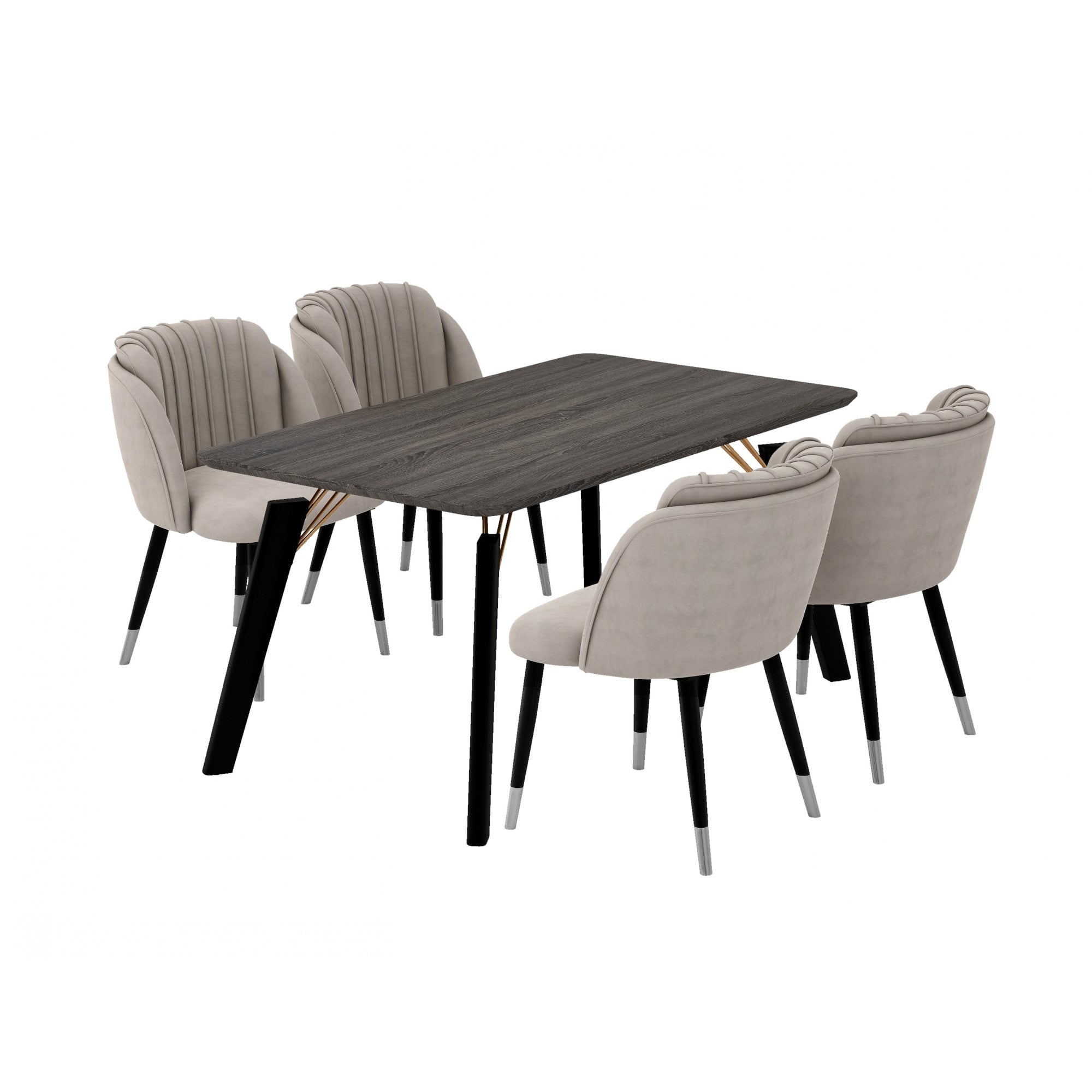 Milano Cosmo LUX Dining Set | a Walnut Dining Table & 4 Dining Chairs with Silver End Caps