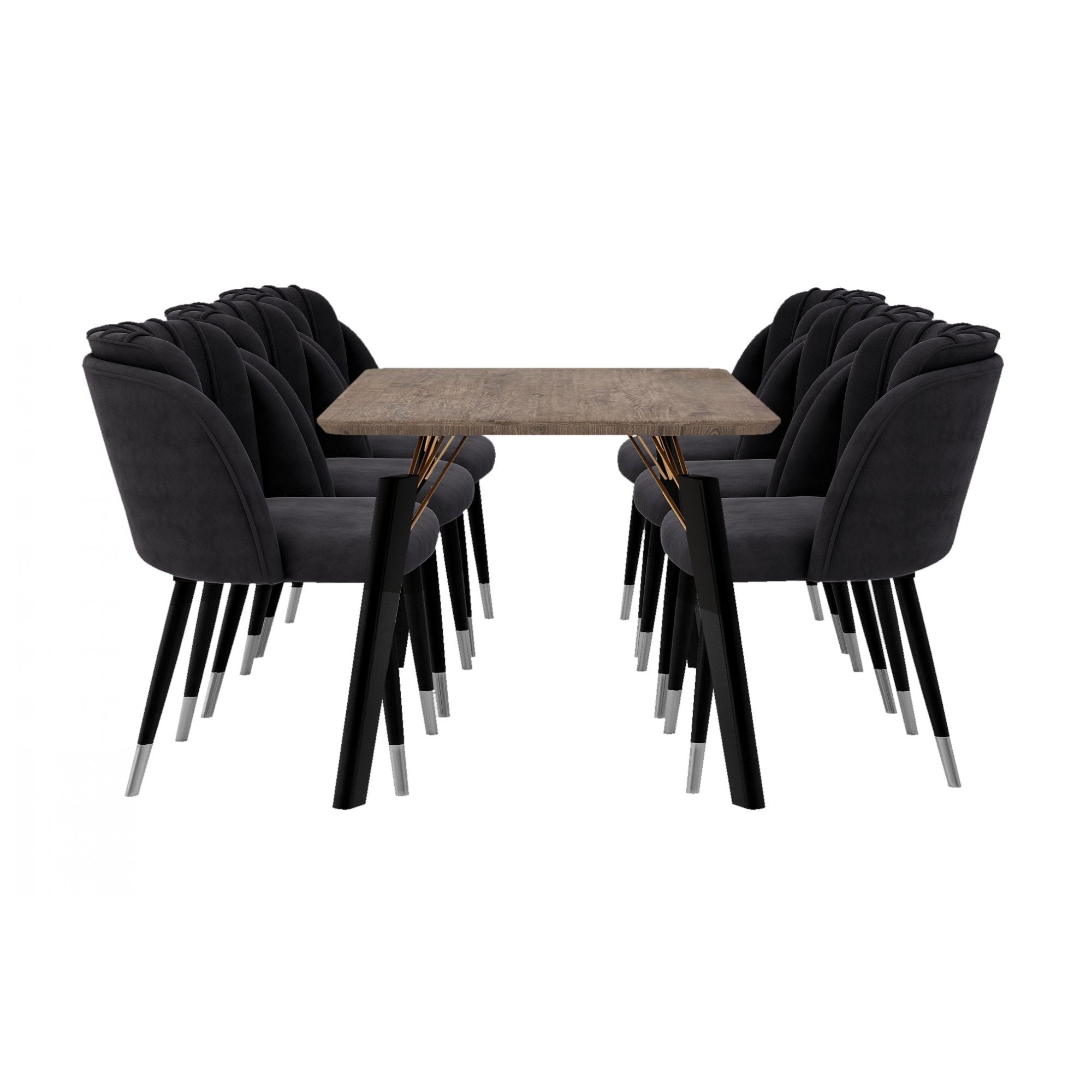 Milano Cosmo LUX Dining Set | a Walnut Dining Table & 6 Dining Chairs with Silver End Caps