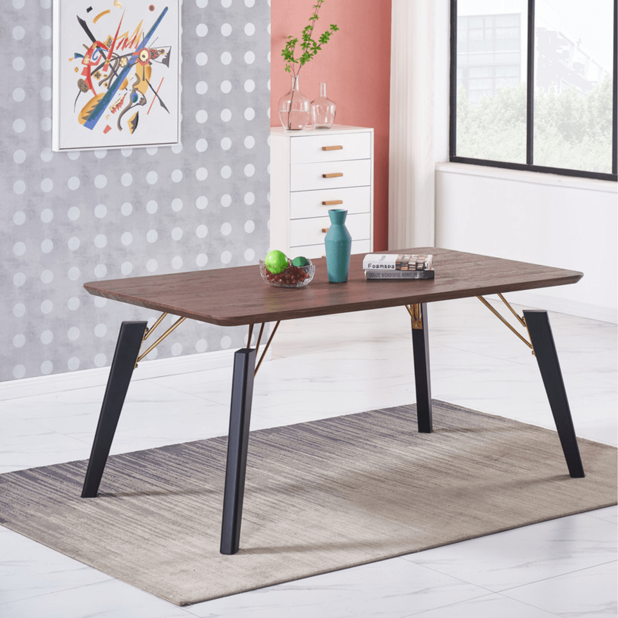 Milano Cosmo LUX Dining Set | a Walnut Dining Table & 6 Dining Chairs with Silver End Caps