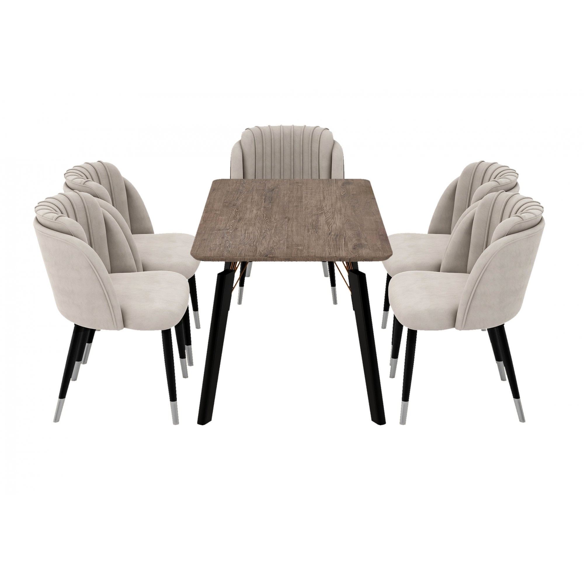 Milano Cosmo LUX Dining Set | a Walnut Dining Table & 6 Dining Chairs with Silver End Caps