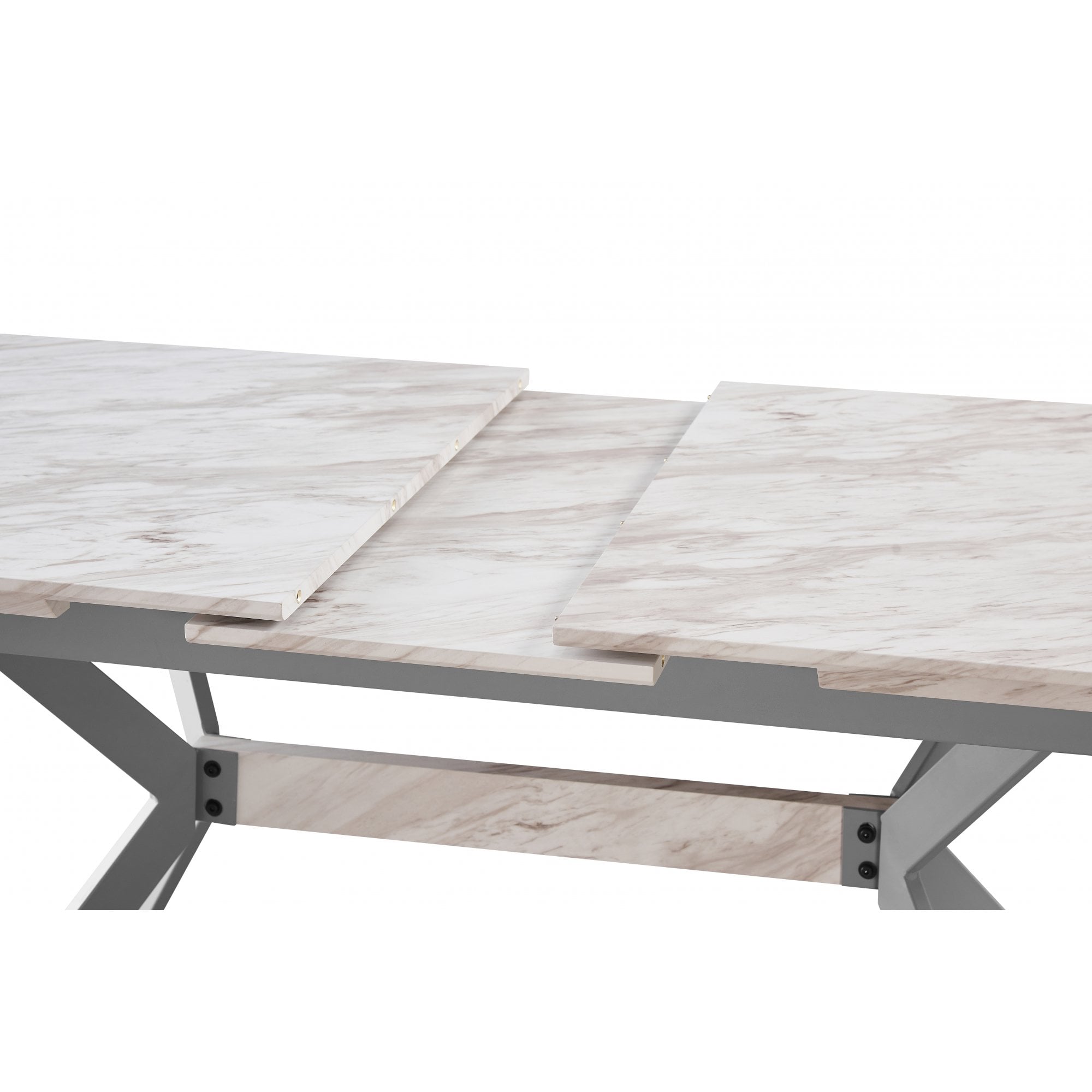 Milano Blaze LUX Dining Set | a White EXTENDABLE Dining Table & 6 Velvet Dining Chairs with Silver End Caps