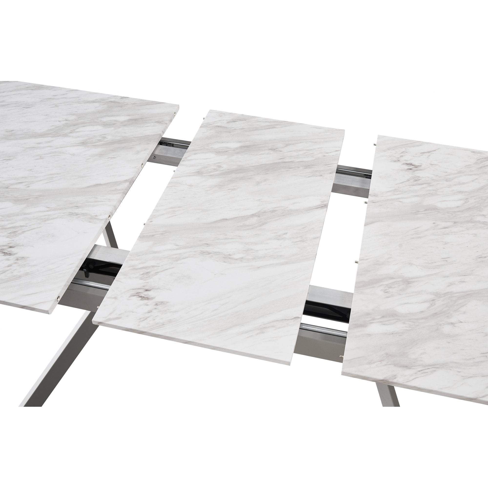 Milano Blaze LUX Dining Set | a White EXTENDABLE Dining Table & 6 Velvet Dining Chairs with Silver End Caps
