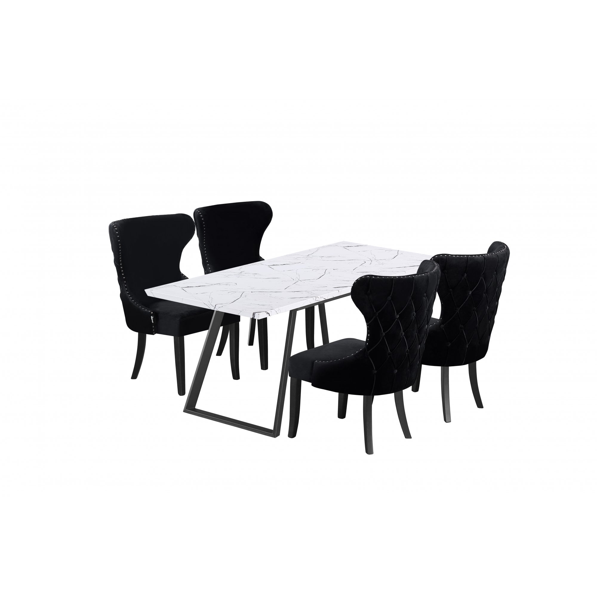 Toga Mayfair LUX Dining Set - Toga Extendable White Dining Table w/ a Set of 4 Mayfair LUX Velvet Dining Chairs