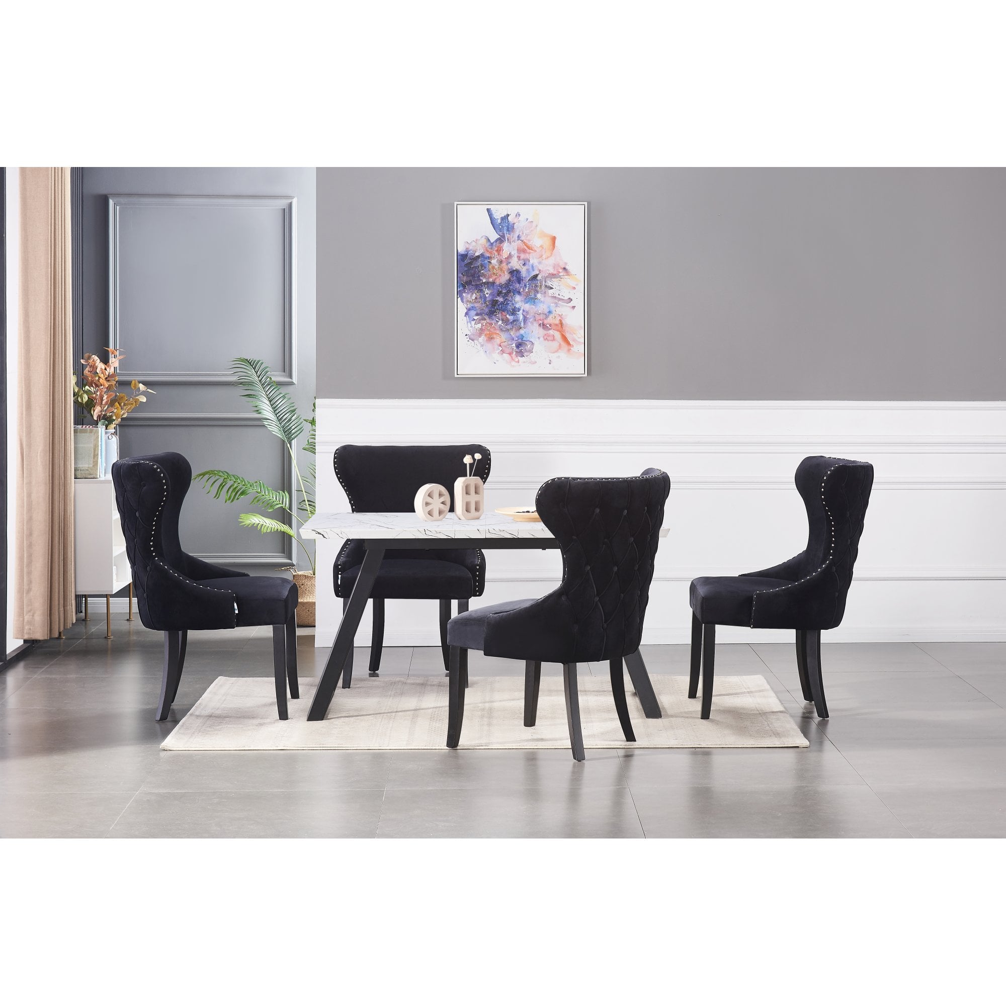 Toga Mayfair LUX Dining Set - Toga Extendable White Dining Table w/ a Set of 4 Mayfair LUX Velvet Dining Chairs