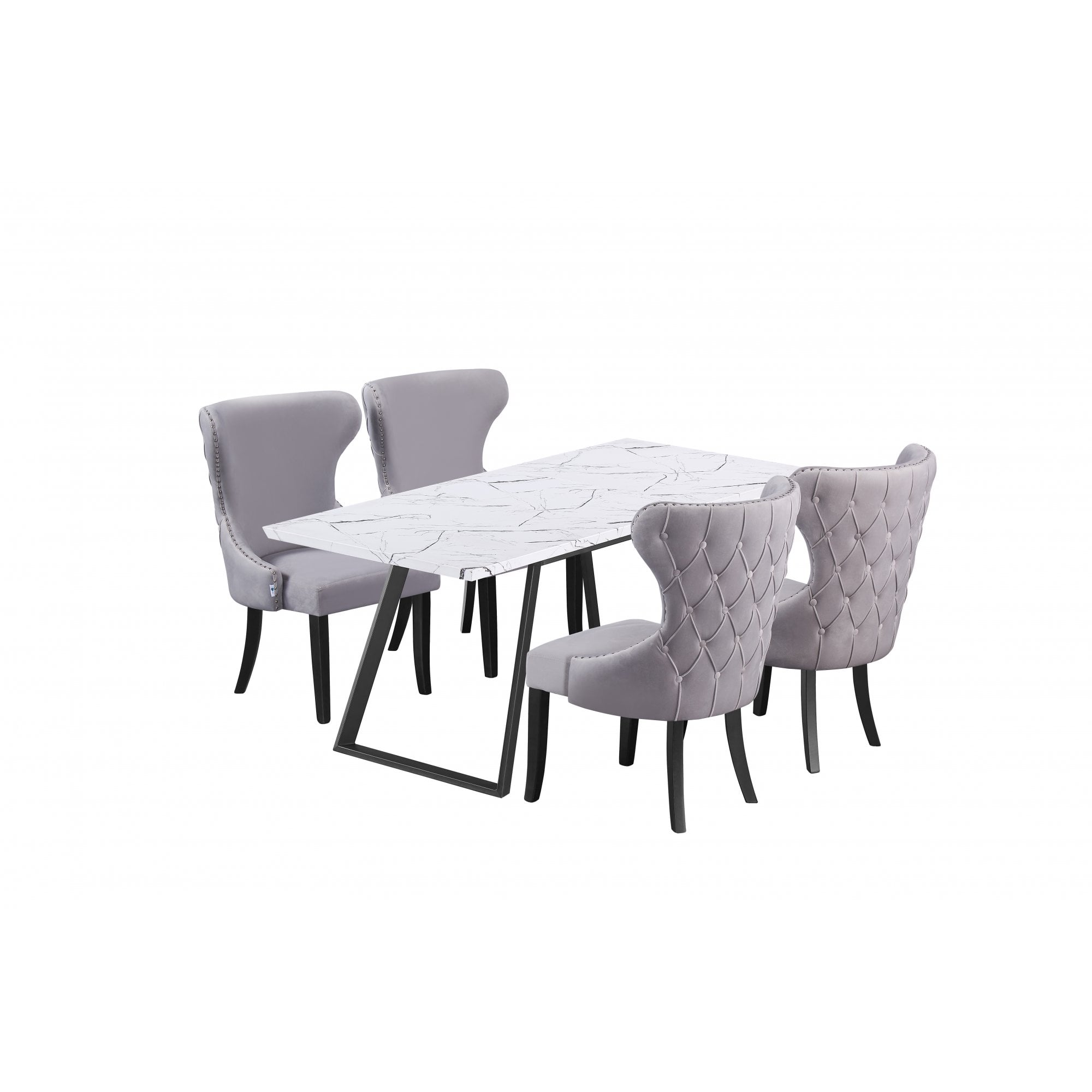 Toga Mayfair LUX Dining Set - Toga Extendable White Dining Table w/ a Set of 4 Mayfair LUX Velvet Dining Chairs