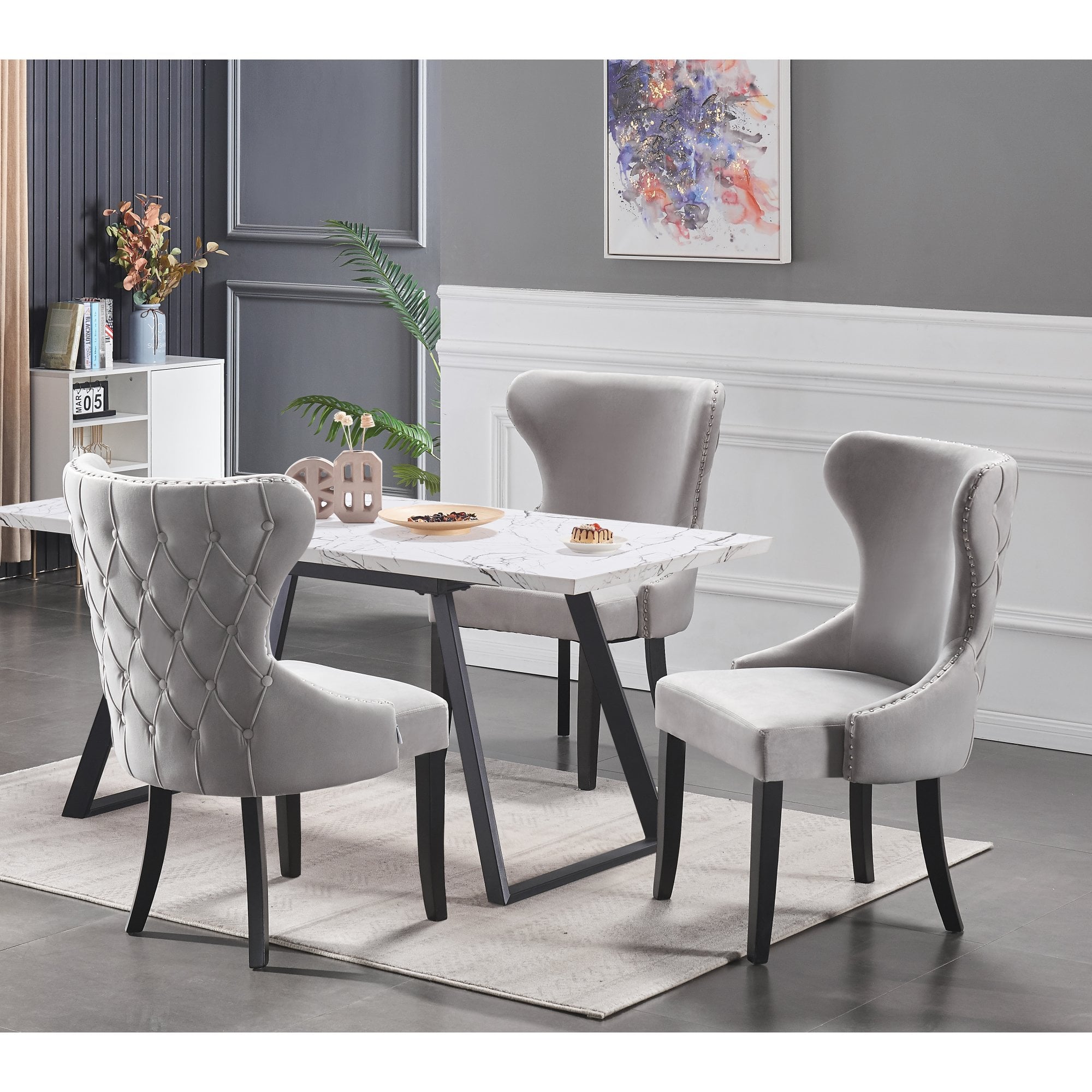 Toga Mayfair LUX Dining Set - Toga Extendable White Dining Table w/ a Set of 4 Mayfair LUX Velvet Dining Chairs