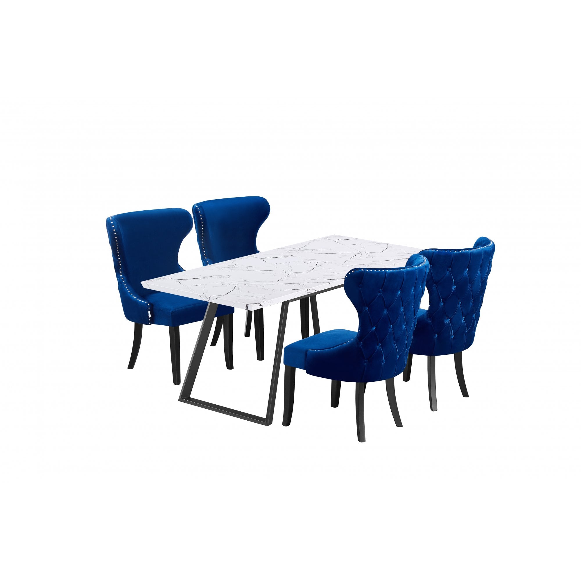 Toga Mayfair LUX Dining Set - Toga Extendable White Dining Table w/ a Set of 4 Mayfair LUX Velvet Dining Chairs
