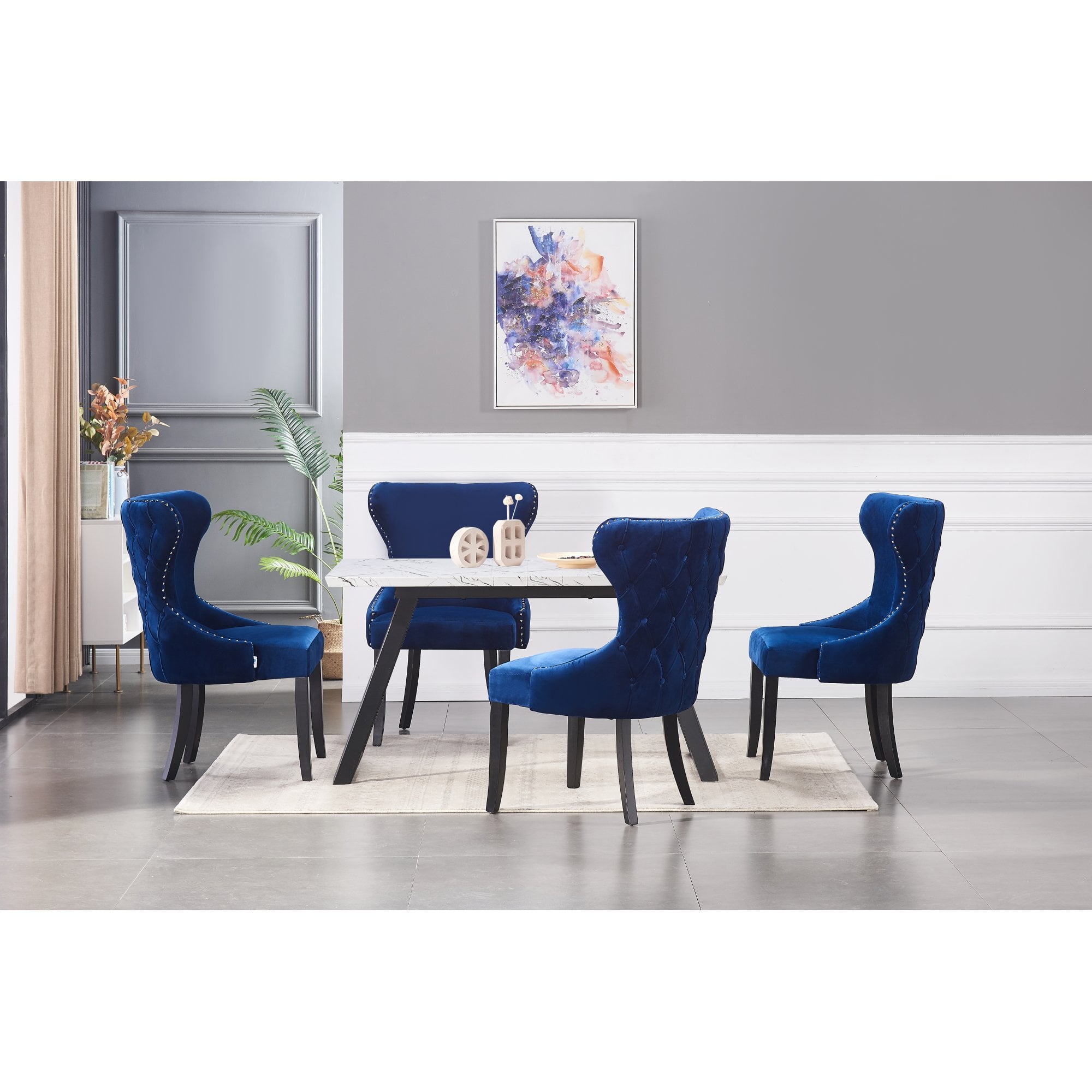 Toga Mayfair LUX Dining Set - Toga Extendable White Dining Table w/ a Set of 4 Mayfair LUX Velvet Dining Chairs