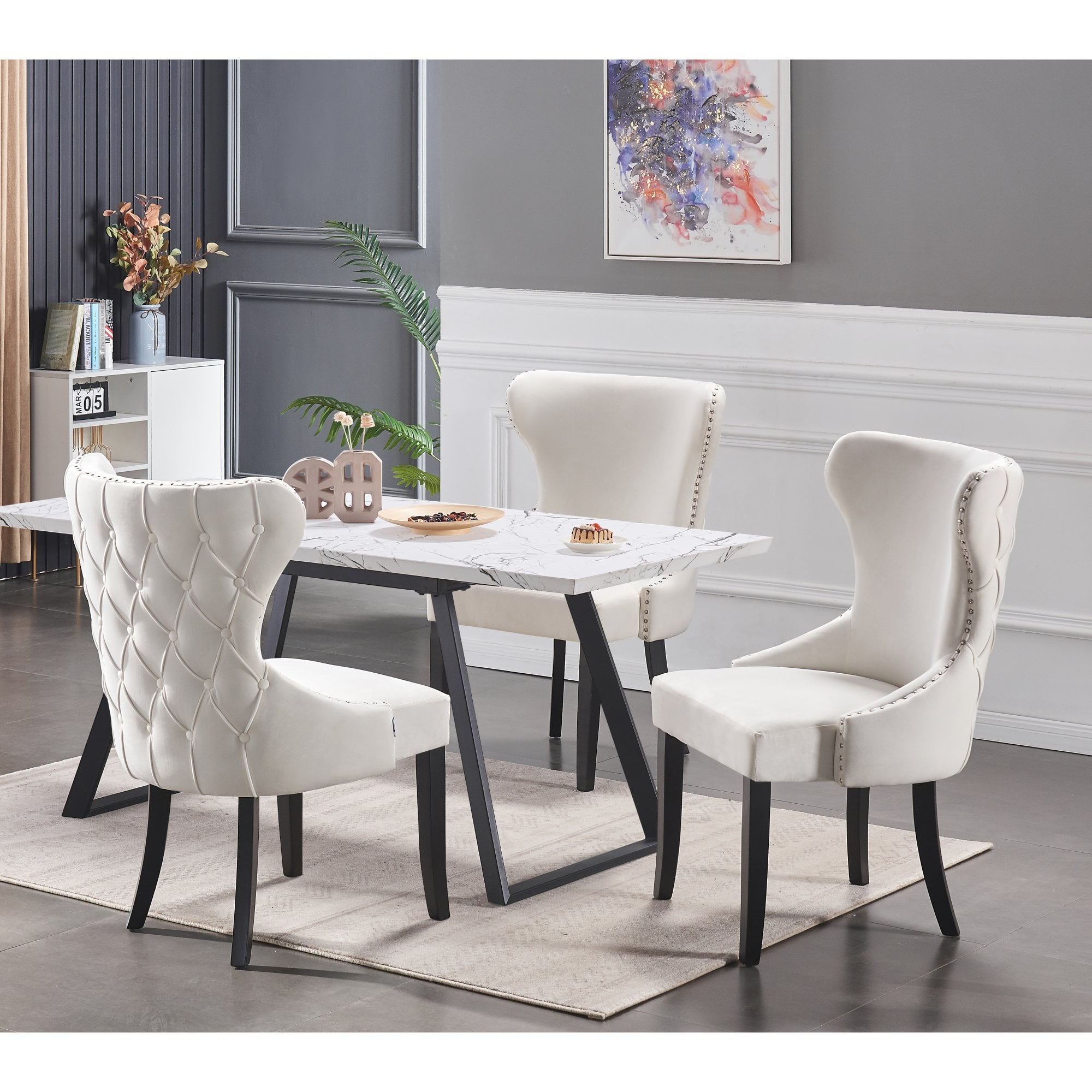 Toga Mayfair LUX Dining Set - Toga Extendable White Dining Table w/ a Set of 4 Mayfair LUX Velvet Dining Chairs