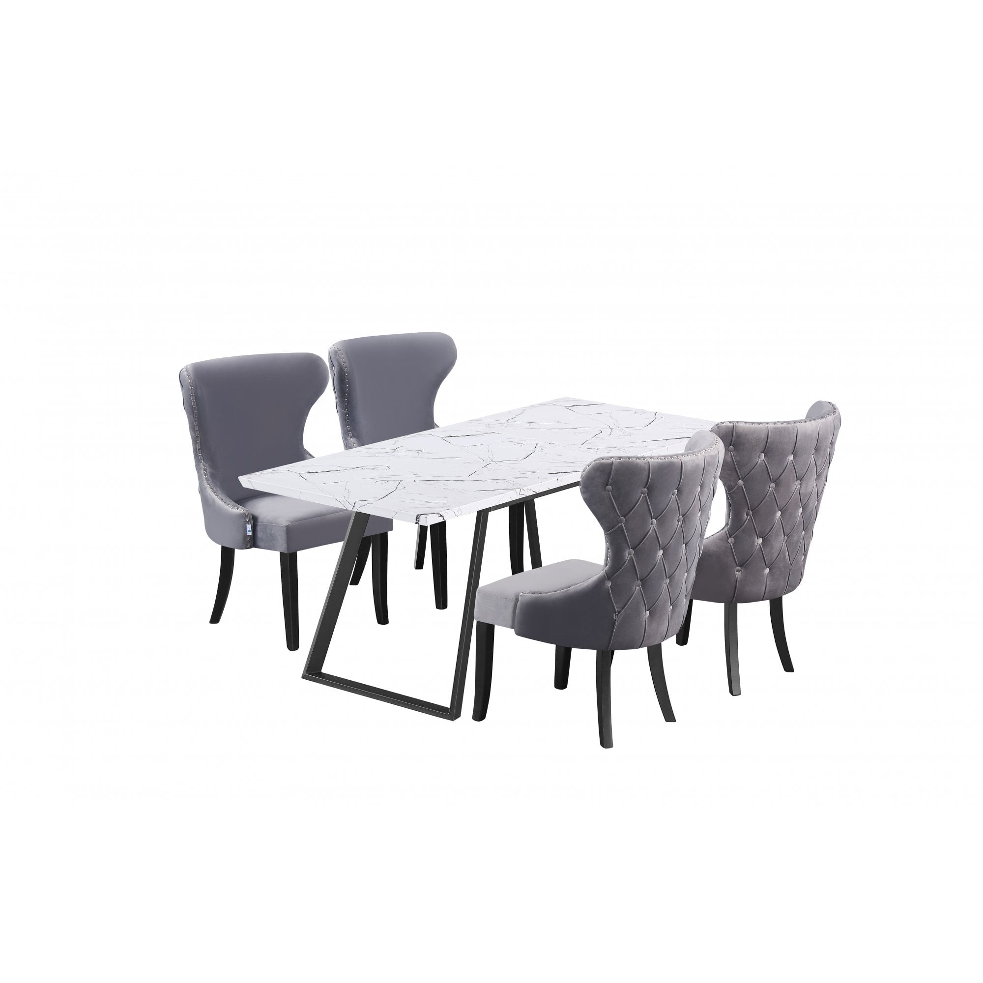 Toga Mayfair LUX Dining Set - Toga Extendable White Dining Table w/ a Set of 4 Mayfair LUX Velvet Dining Chairs
