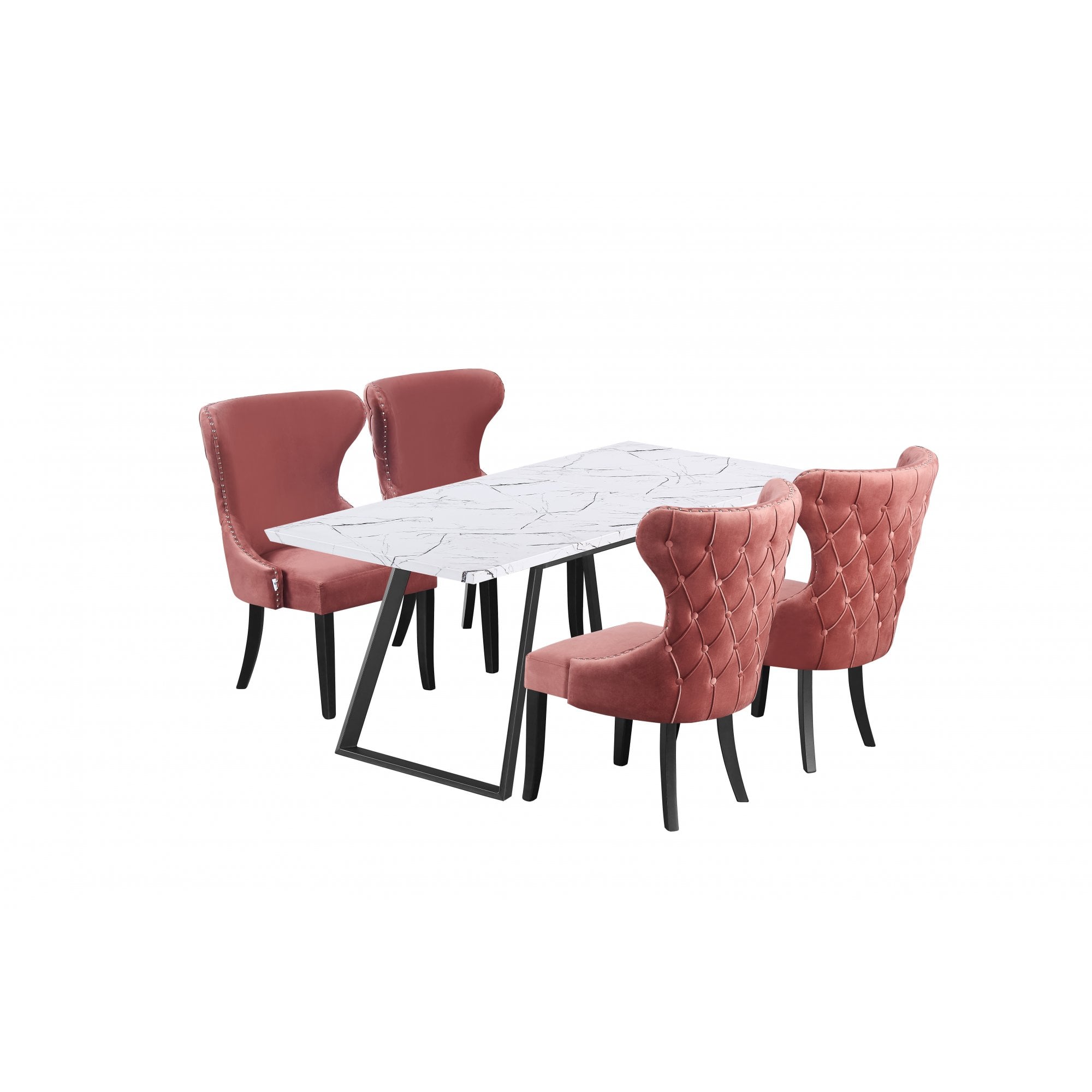 Toga Mayfair LUX Dining Set - Toga Extendable White Dining Table w/ a Set of 4 Mayfair LUX Velvet Dining Chairs