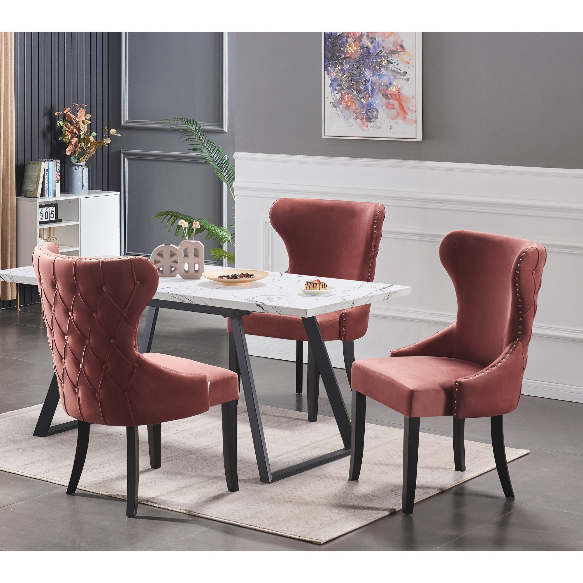 Toga Mayfair LUX Dining Set - Toga Extendable White Dining Table w/ a Set of 4 Mayfair LUX Velvet Dining Chairs