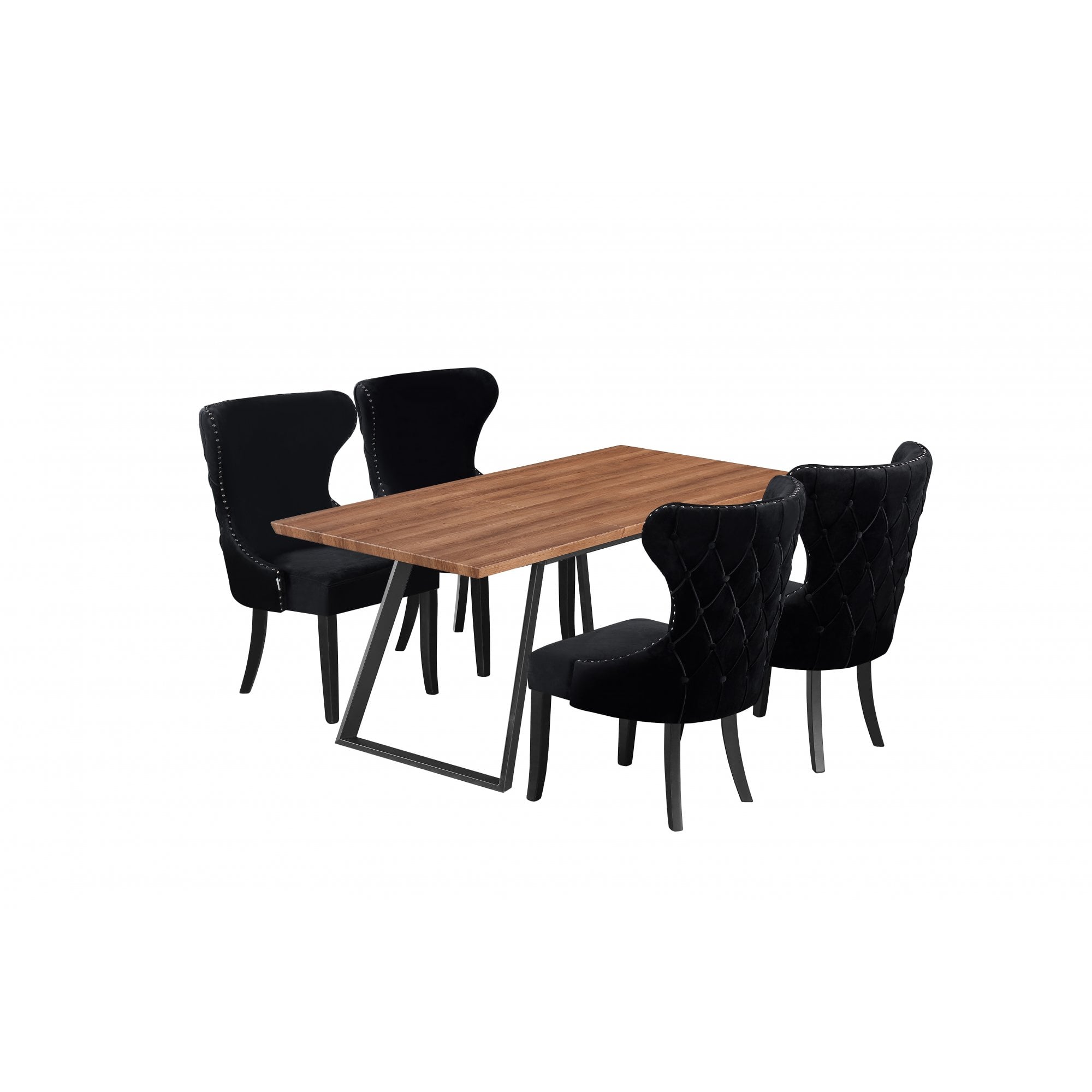 Toga Mayfair LUX Dining Set - Toga Extendable Walnut Dining Table w/ a Set of 4 Mayfair LUX Velvet Dining Chairs