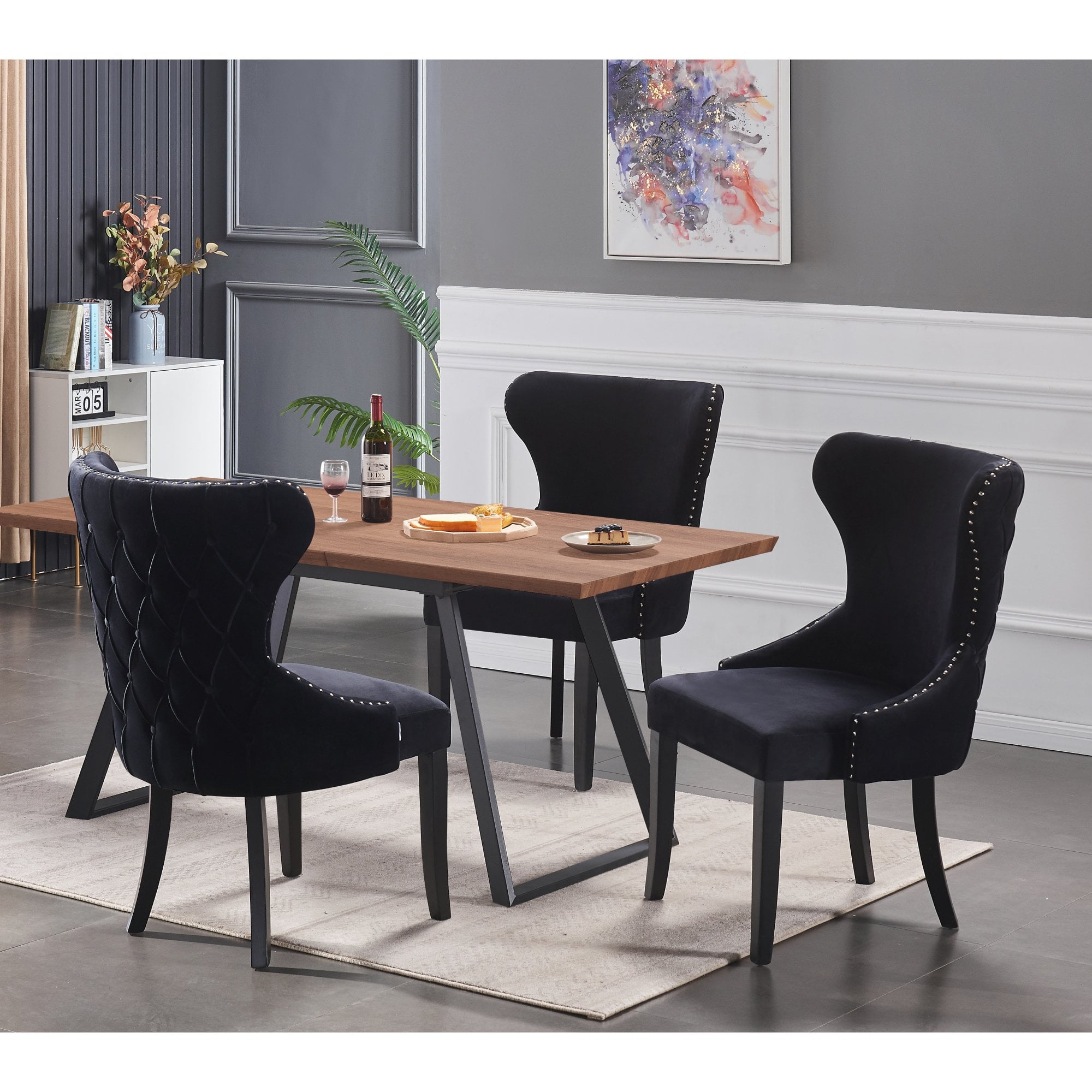 Toga Mayfair LUX Dining Set - Toga Extendable Walnut Dining Table w/ a Set of 4 Mayfair LUX Velvet Dining Chairs