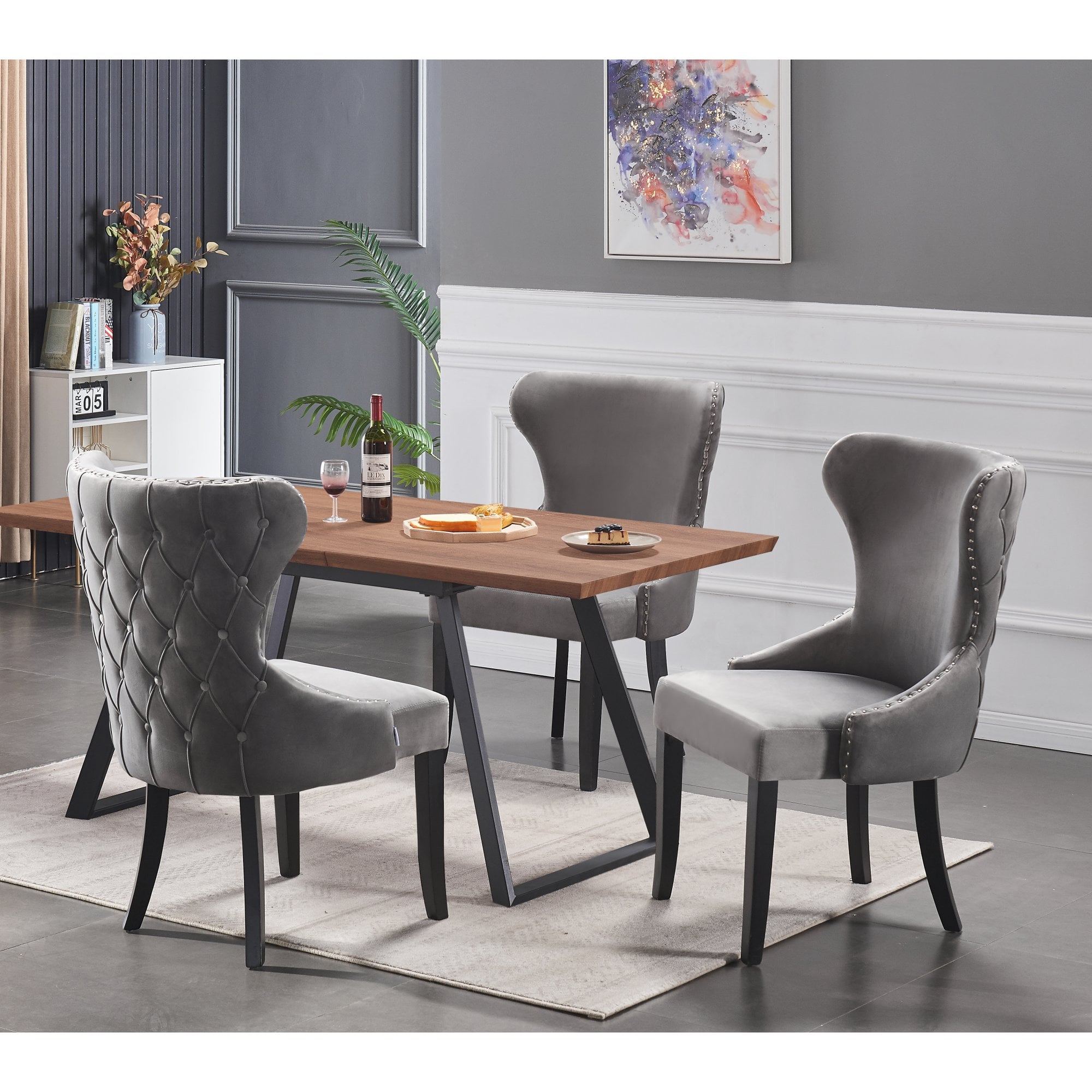 Toga Mayfair LUX Dining Set - Toga Extendable Walnut Dining Table w/ a Set of 4 Mayfair LUX Velvet Dining Chairs